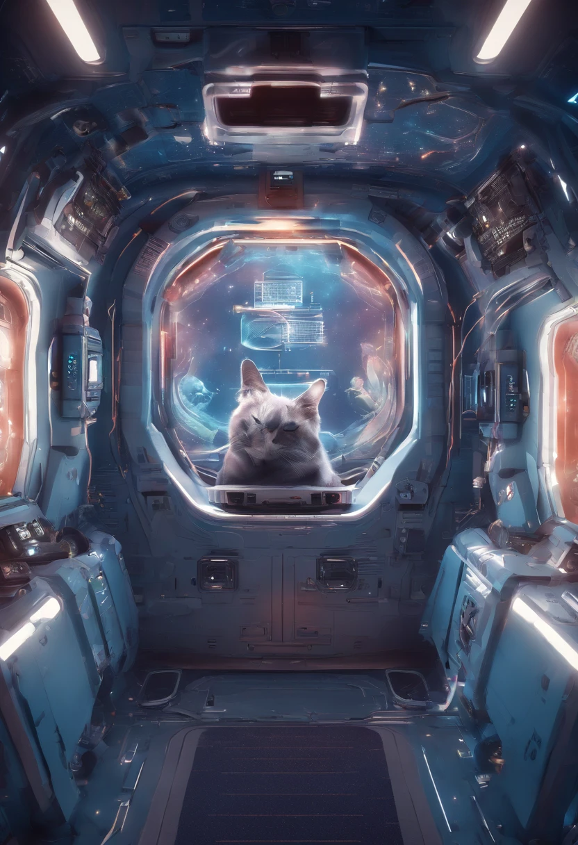 vray, machine aesthetics，Cat bag，Aircraft door design，sharp texture，patrick brown, computer art,