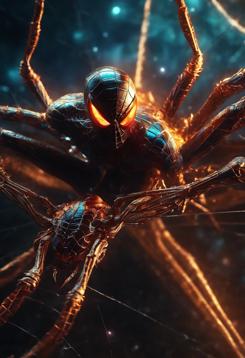 Fallen Angels of the Universe, radiant eyes, biomechanical, eery, creepy, nightmarish, Very bright colors, light Particle, bio luminescent, spider-man, Wallpaper Art, UHD Wallpapers