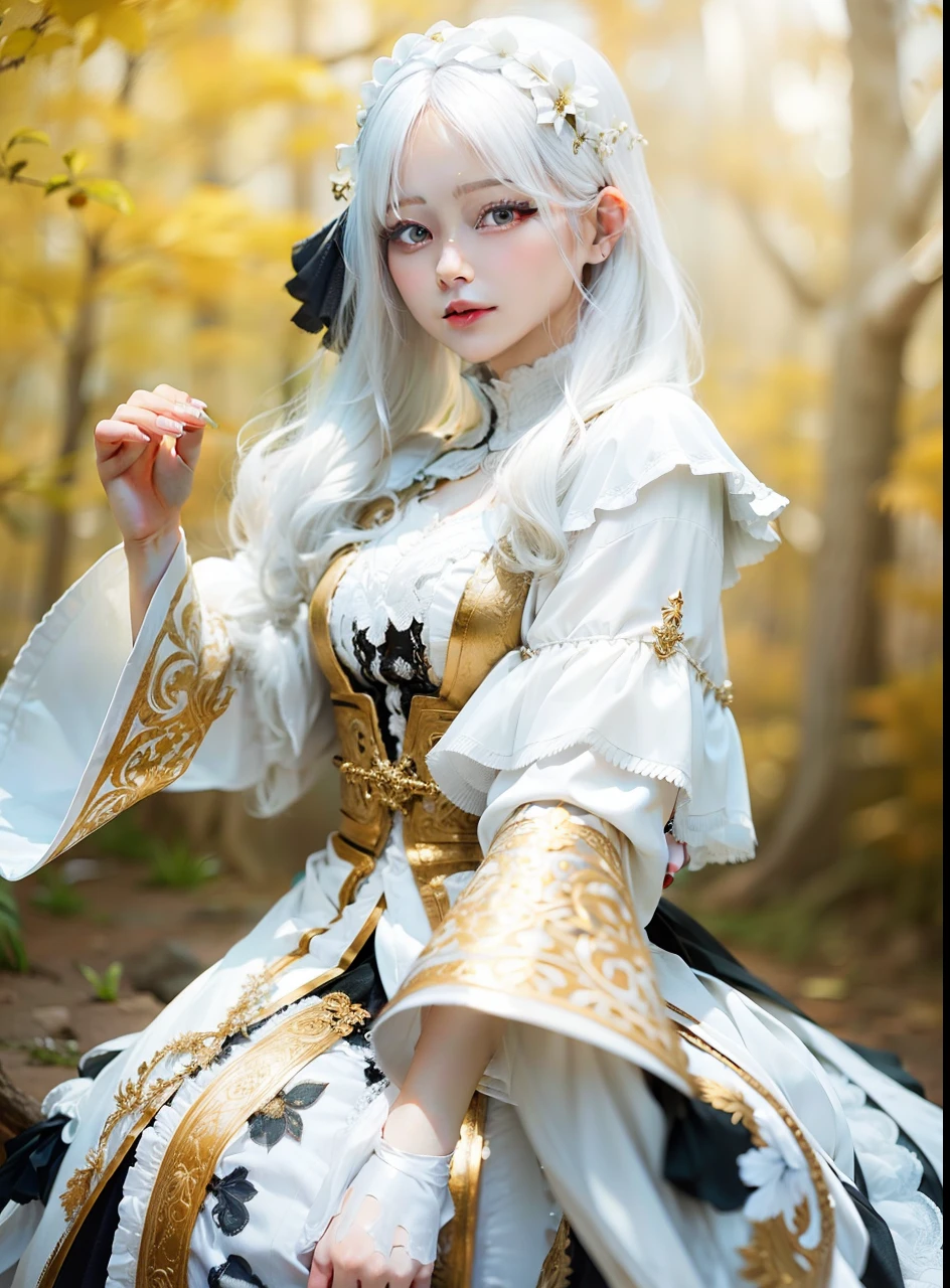 White hair, woman, realistic, ultra detail, 70mm lens