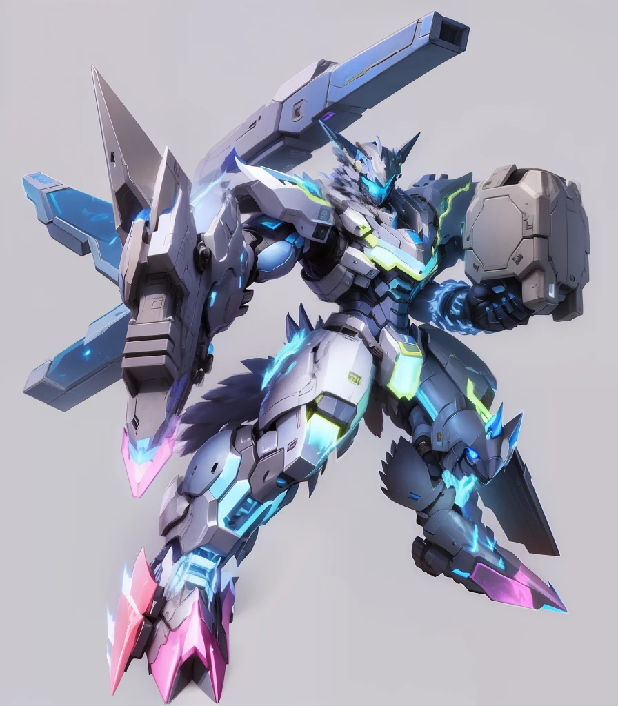 Zoid Digimom blue wolf male weapons in hand concept art fantasy, Elemental fire, Skill power fire