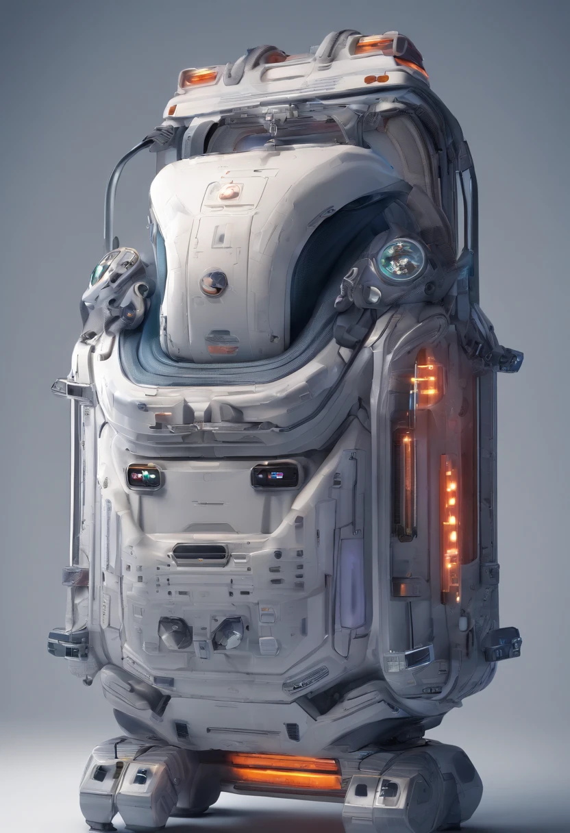 The pet backpack is an airplane styling design，Airplane doors，closeup detailed，close up portrait shot，detailed close up shot，machine aesthetics，Sharp texture，computer art，vray，Patrick Brown，clean backdrop
