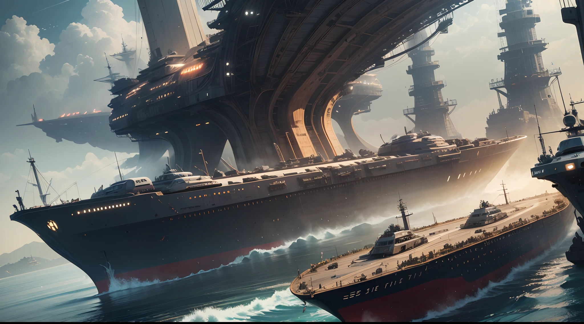 The fleet is ready to go in port, sci-fi style, mighty and majestic --auto --s2