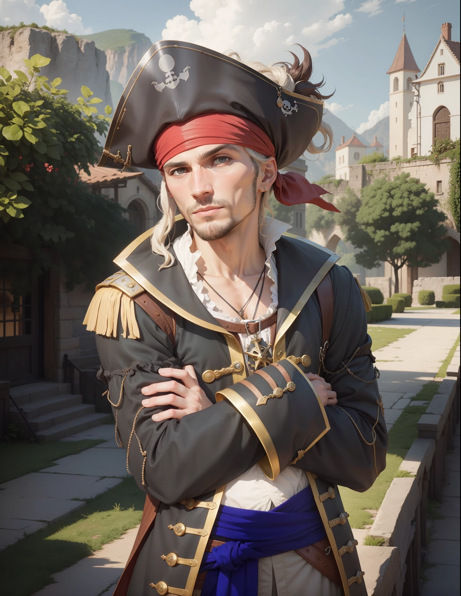 Pirate, nameless, European, 16th century, renaissance, age of exploration, age of 32, middle-aged, dedicate clothes, delicate, passersby face, npc face, mediocre,Featureless, not impressive, brave, proactive