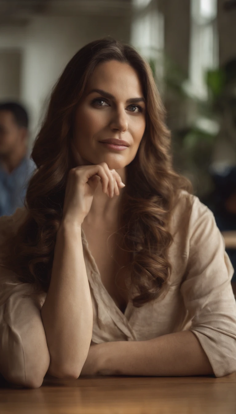 In the classroom,The teacher is lecturing the students,Beautiful teacher,closeup cleavage,sharp focus on eyes