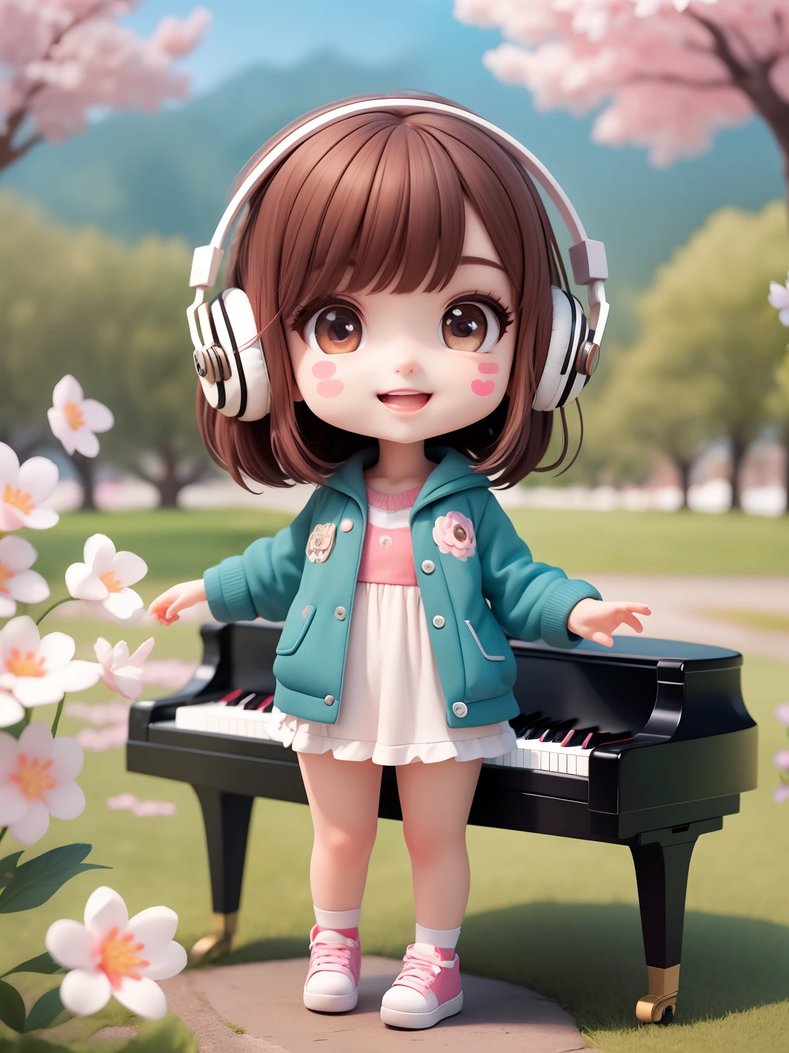 (masterpiece),(best quality),(ultra-detailed), (full body:1.2),
1boy 1 girl,chibi,cute, smile, open mouth,
outdoors, singing, music, holding microphone, blush, tree, :3, shirt, short hair, brown hair, blush stickers, hip hop outfit, black hair, street style
(beautiful detailed face), (beautiful detailed eyes),