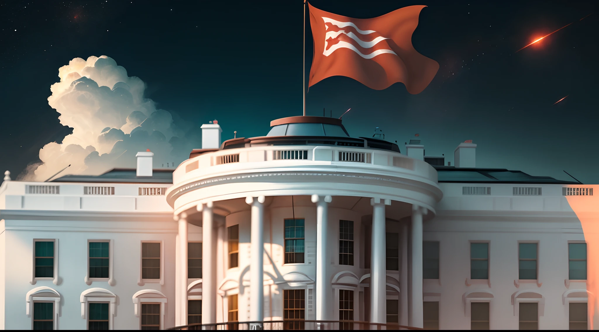The five-star red flag is flying on the White House, sci-fi style --auto --s2