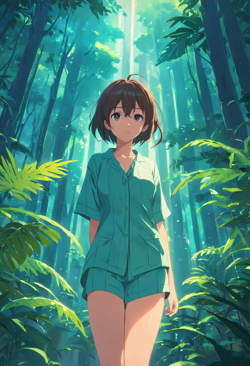 Best quality: 1.0), (Super high resolution: 1.0),(Dark atmosphere:1.2),solo, Raised sexy,Very sexy,Anime beauty,Wear pajamas that show your neck,(Sit on top of a large sleek group of snakes:1.34),depth of fields,Rainforest background