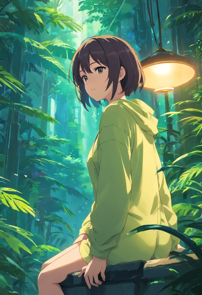 Best quality: 1.0), (Super high resolution: 1.0),(Dark atmosphere:1.2)，solo， Raised sexy，Very sexy，Anime beauty，Wear pajamas that show your neck，(Sit on top of a large sleek group of snakes:1.34)，depth of fields，Rainforest background