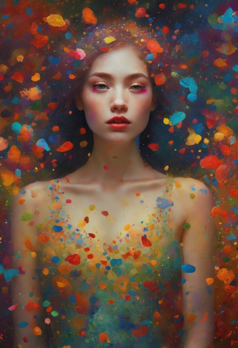 Absurd, High Resolution, Ultra-detailed, (1 girl:1. 2), Dot painting technique, Dotted shadows, intricate details, Small dots, Texture effects, subtle gradients, Fascinating craftsmanship, Infrared photography, Otherworldly tones, Surreal landscapes, Invisible light, ethereal glow, Vivid colors, Phantom effects