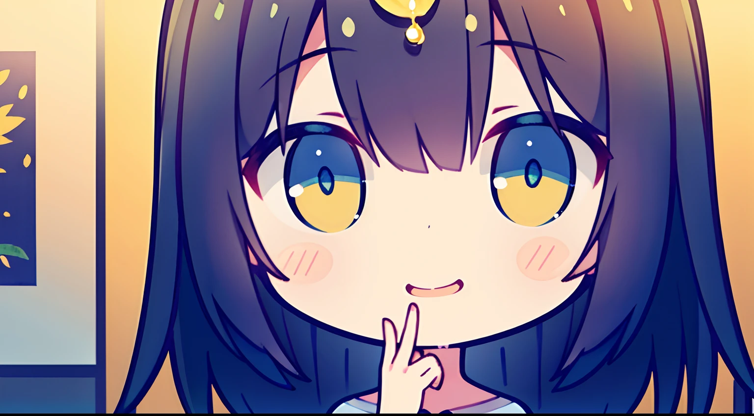 Girl standing in front of the painting、laugh face、Water droplets on the cheeks、Put hand on cheek、bustup、Eye Up、Flowing iridescent silk、Sunflower petals
