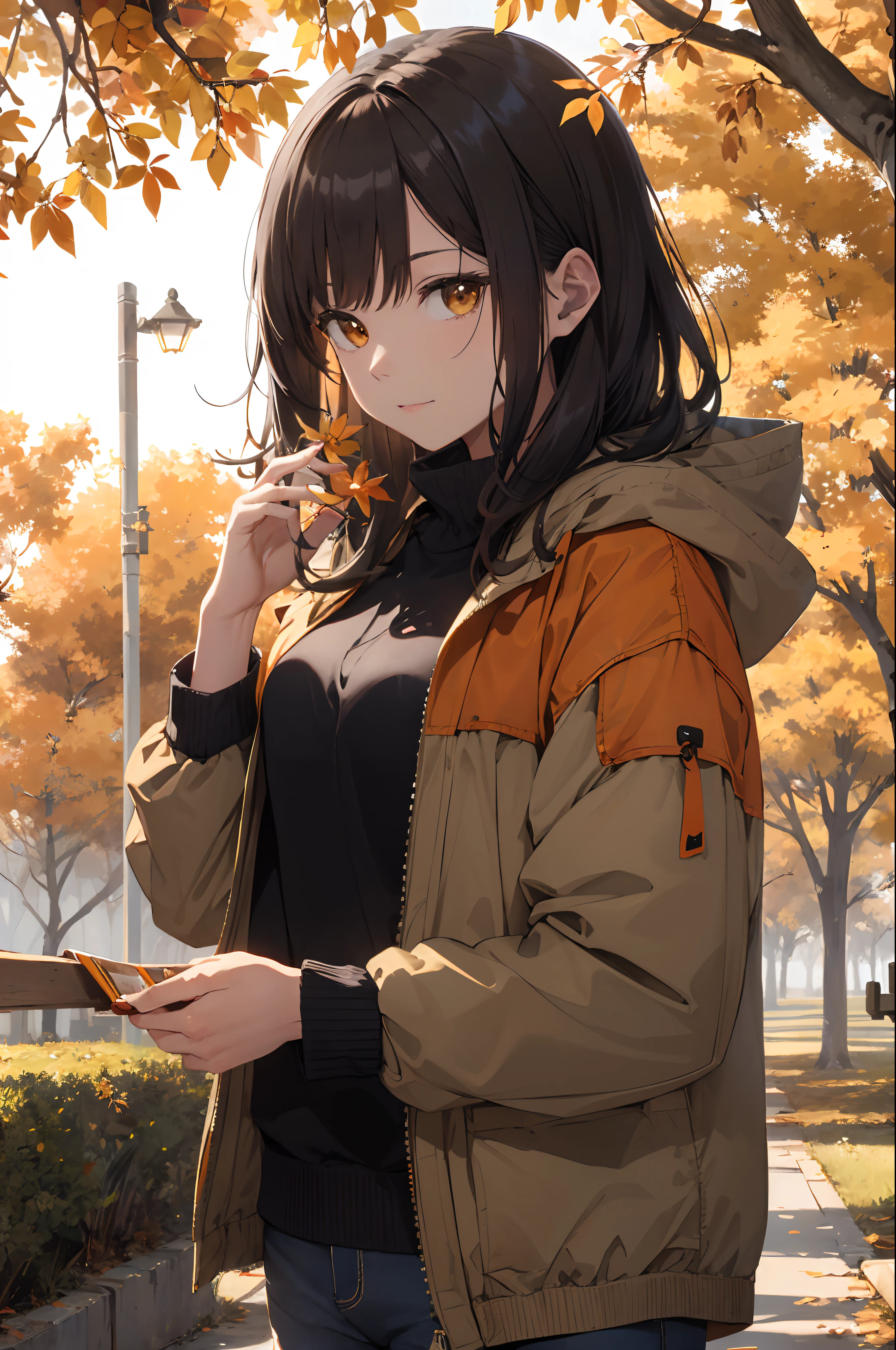 The orange trees give a warm feeling of autumn in the trees.