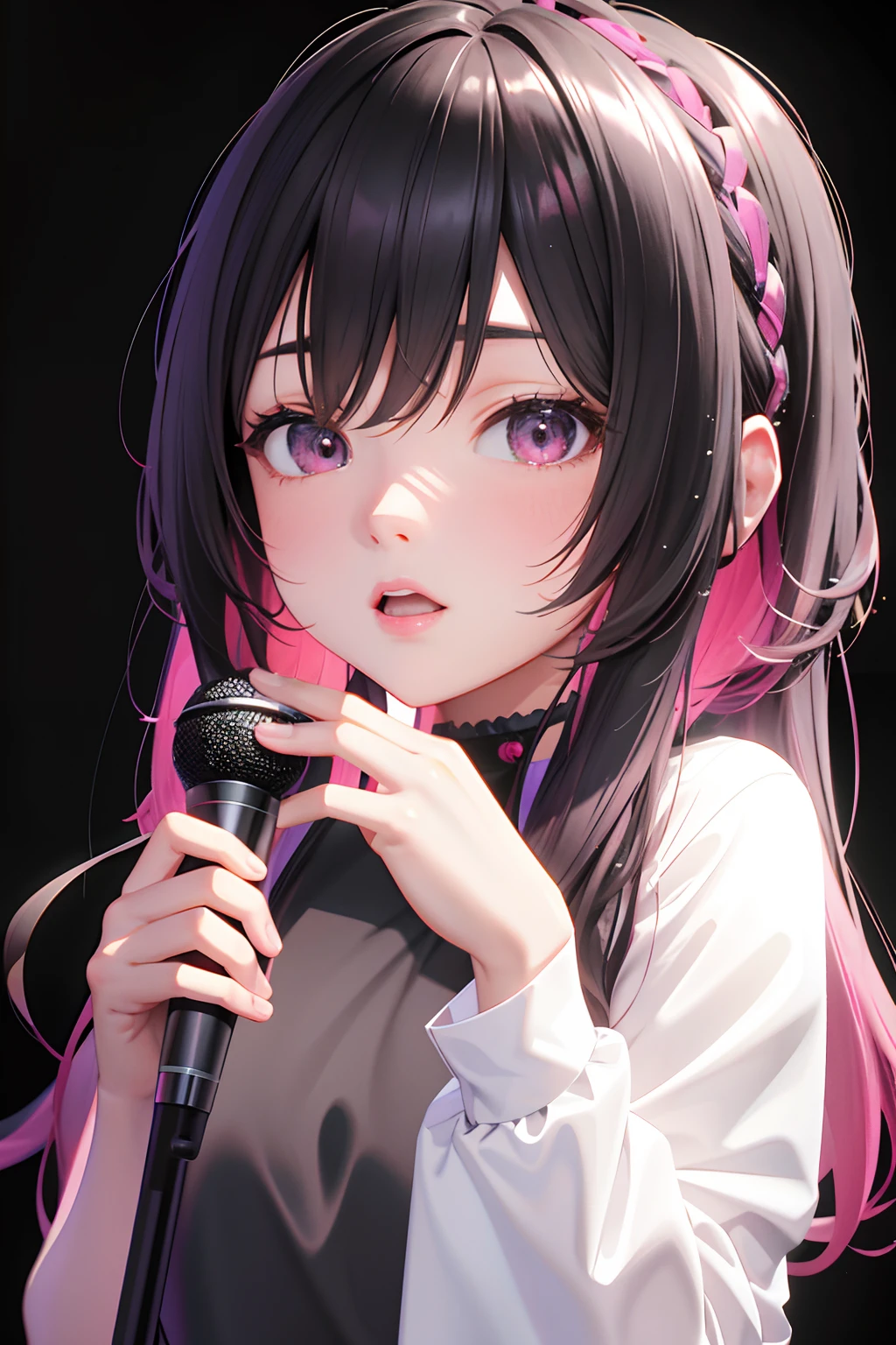 Hold the microphone、Pink hair anime girl looking at camera, render of a cute 3d anime girl, photorealistic anime girl render, Smooth Anime CG Art, anime styled 3d, anime moe art style, 3d anime girl, 3 d anime realistic, artwork in the style of guweiz, realistic anime 3 d style, 8K portrait rendering