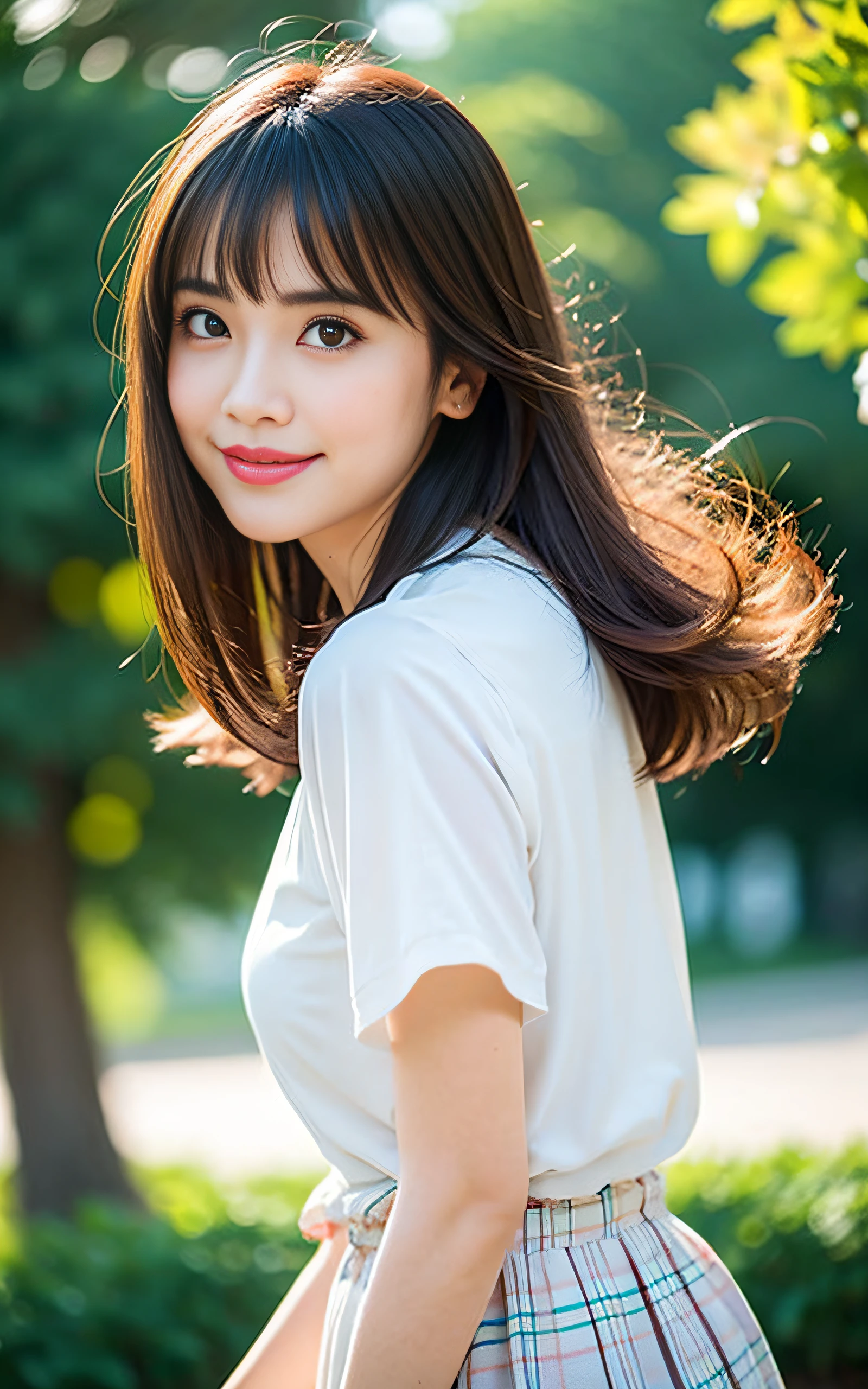 (One girl with slender small breasts and long hair with dull bangs in a white t-shirt:1.5)、(One girl looking up the sky with thin smile :1.3)、(Low angle shot :1.5)、(Beatiful golden time sky:1.5)、(Perfect Anatomy:1.3)、(No mask:1.3)、(complete fingers:1.3)、Photorealsitic、Raw photography、masutepiece、top-quality、hight resolution、delicate and pretty、face perfect、Beautiful detailed eyes、Fair skin、Real Human Skin、pores、((thin legs))、(Dark hair)