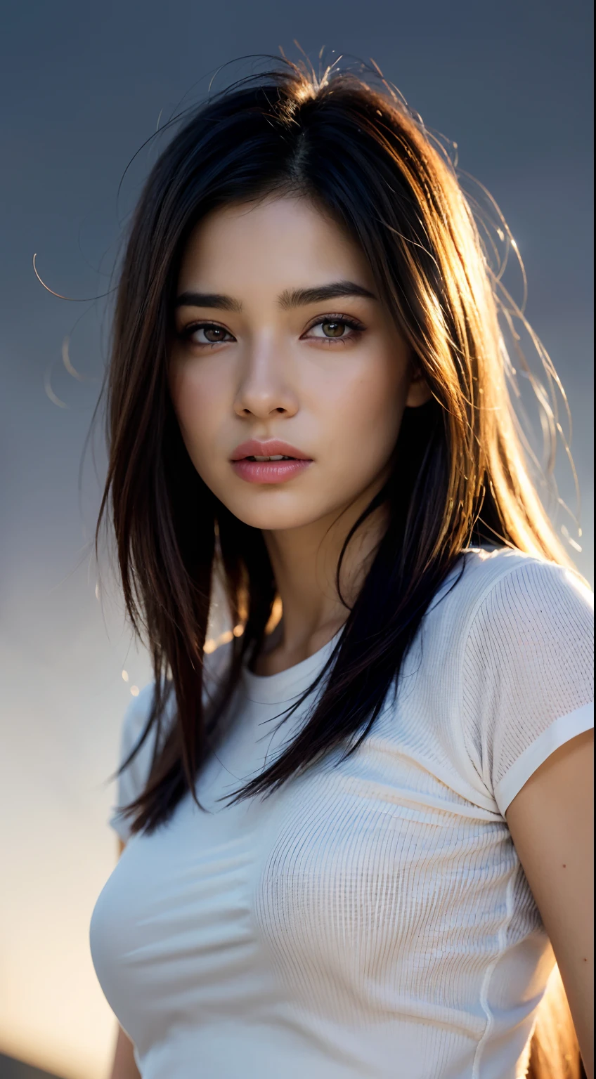 dressed, (photo realistic:1.4), (hyper realistic:1.4), (realistic:1.3), (smoother lighting:1.05), (increase cinematic lighting quality:0.9), 32K, 1girl,20yo girl, realistic lighting, backlighting, light on face, ray trace, (brightening light:1.2), (Increase quality:1.4), (best quality real texture skin:1.4), finely detailed eyes, finely detailed face, finely quality eyes, (tired and sleepy and satisfied:0.0), face closeup, t-shirts, (Increase body line mood:1.1), (Increase skin texture beauty:1.1)