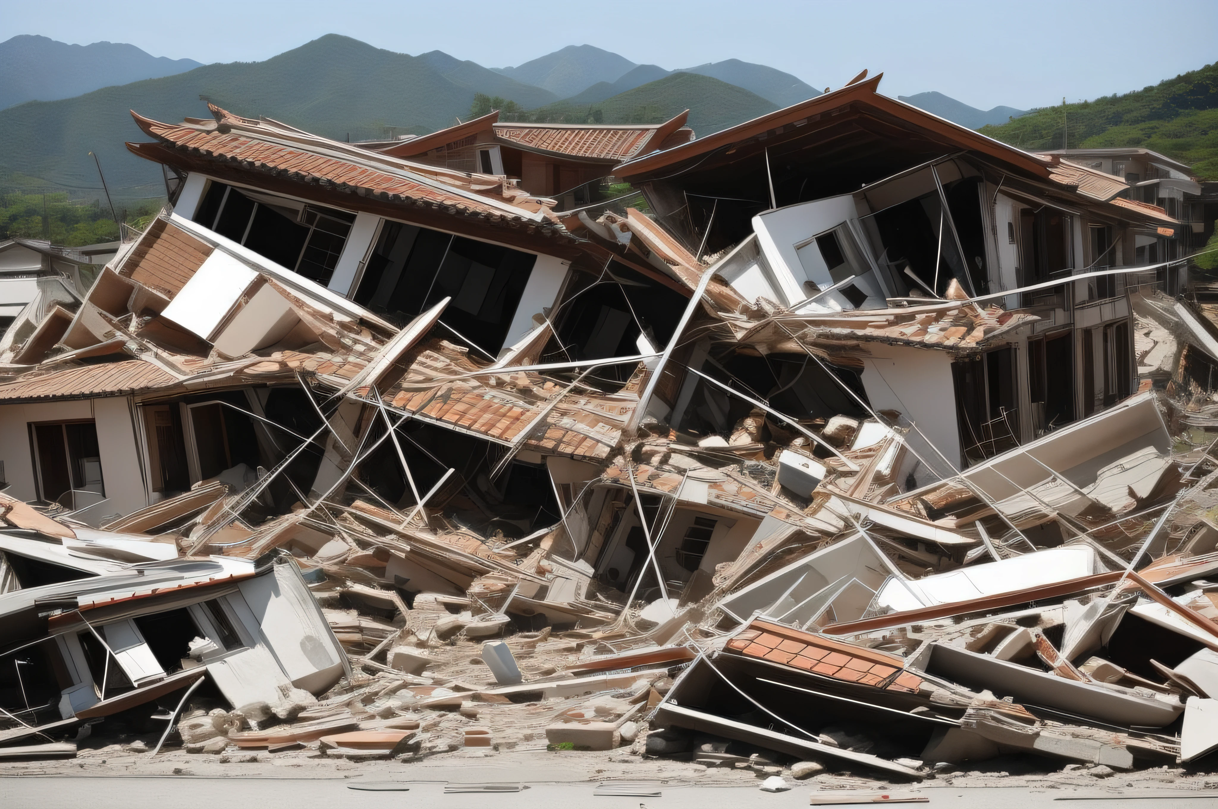 earthquakes、Earthquake、large earthquake、Destroyed townscape、collapse、destruction、Broken house、Broken Bill