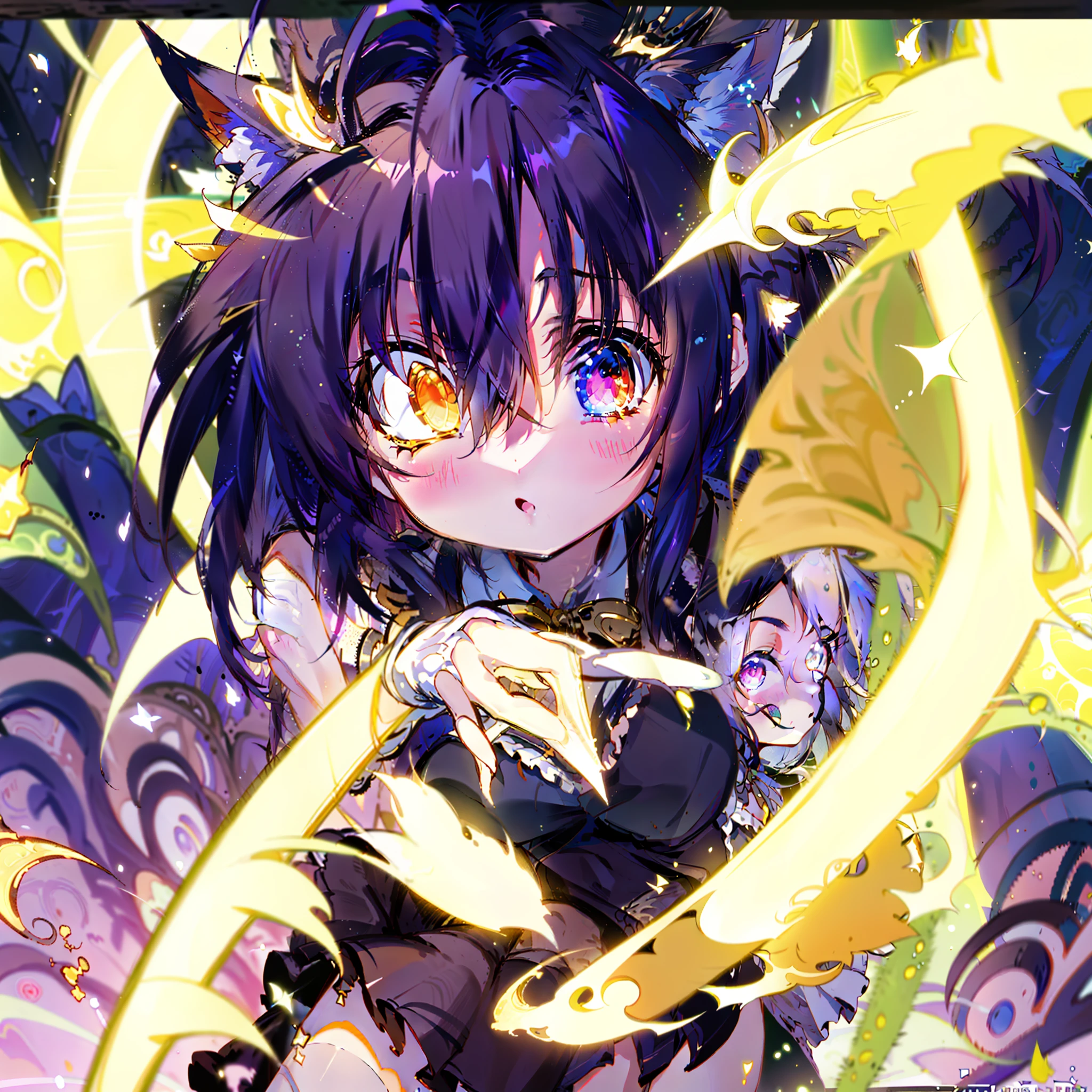 silber hair,Hair is slightly curly,Hair is medium short,The face is fleshy,adolable,Broad erect fox ears,The clothes are plain and flowing,The eyes are moving,Slightly smaller lips,Silver pupils,White and tender skin,tmasterpiece,delicated,Very, very beautiful masterpiece,best qualtiy,tmasterpiece,best qualtiy,cinematic Film still from,closeup cleavage,brightly,cheerfulness,Warm and soft lighting,(spark of light:0.7),Libido boy,