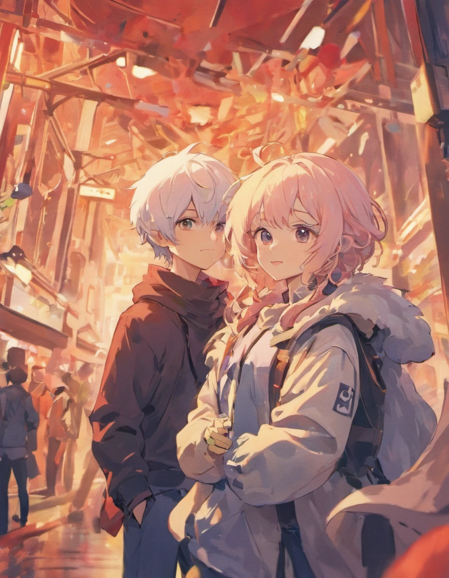 Mushroom hat、Duo of men、twinks、White hair、Red-haired、Shoulder to shoulder、Have a game controller、a smile