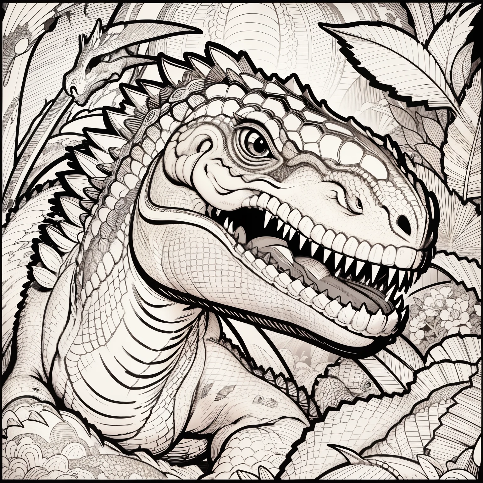 Dinosaur coloring page, 2D ouline art