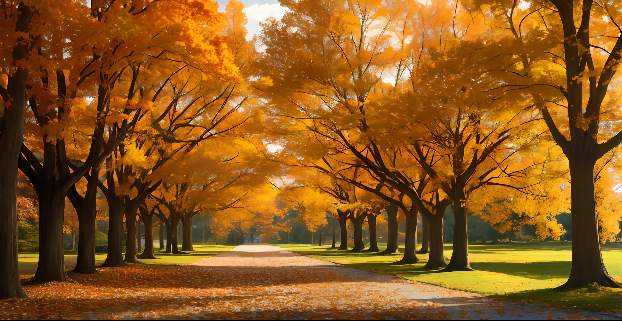 The atmosphere is warm and peaceful in autumn.