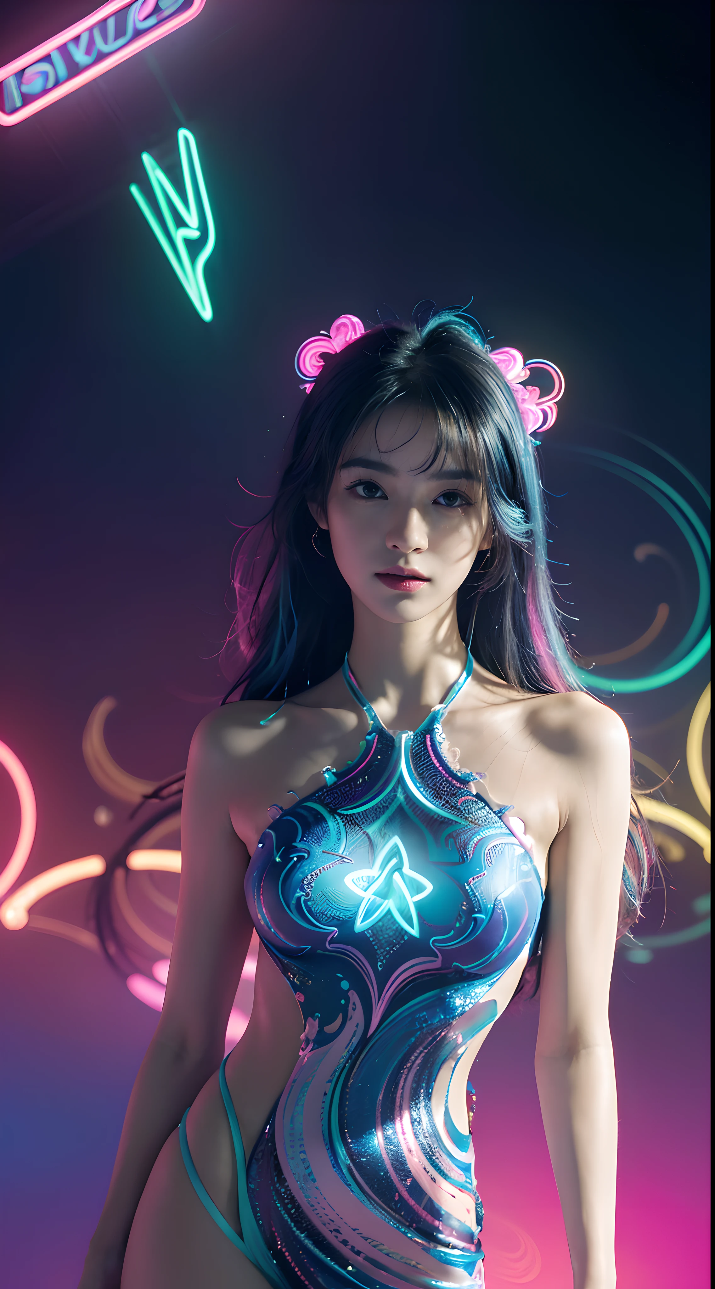 Close-up of a woman with colorful hair and necklace, anime girl with cosmic hair, Ross brings a gentle vibrancy, Gouvi style artwork, Fantasy art style, colorful], Vibrant fantasy style, Rossdraws A powerful comic, cosmic and colorful, Gouvice, colorful digital fantasy art, Amazing art style, beautiful anime style, I glow