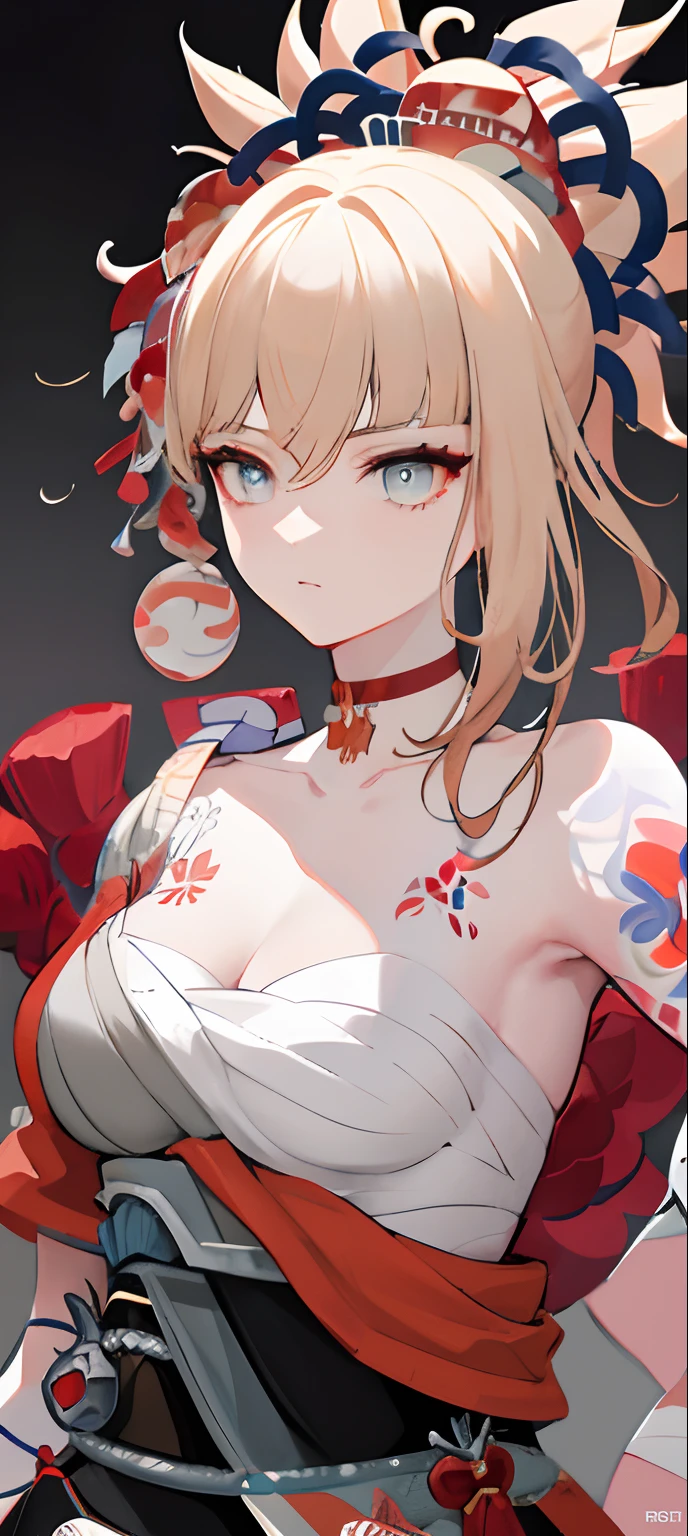 A woman in samurai armor，The neck and waist are hairy, Put on the devil's helmet, Dusty detail ornaments, Tired of fighting, Male Warrior, Armor, Epic, face scar, dnd character portrait, Intricate, 8K resolution, Dynamic lighting, ultra - detailed, Unreal 5, voluminetric lighting, Alphonse Mucha, Pre-Raphaelite, Detailed background, mandalas, Detailed face, Detailed eyes, neon eyes
