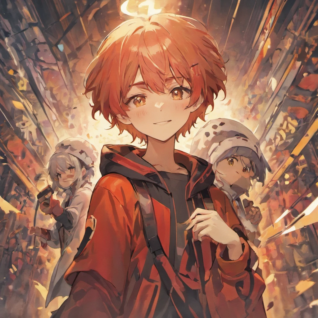 Wearing a mushroom cap、Boy Duo、twinks、man with white hair、Man with red hair、Cross your shoulders、Have a game controller、A smile、parka、video game、high-level image quality