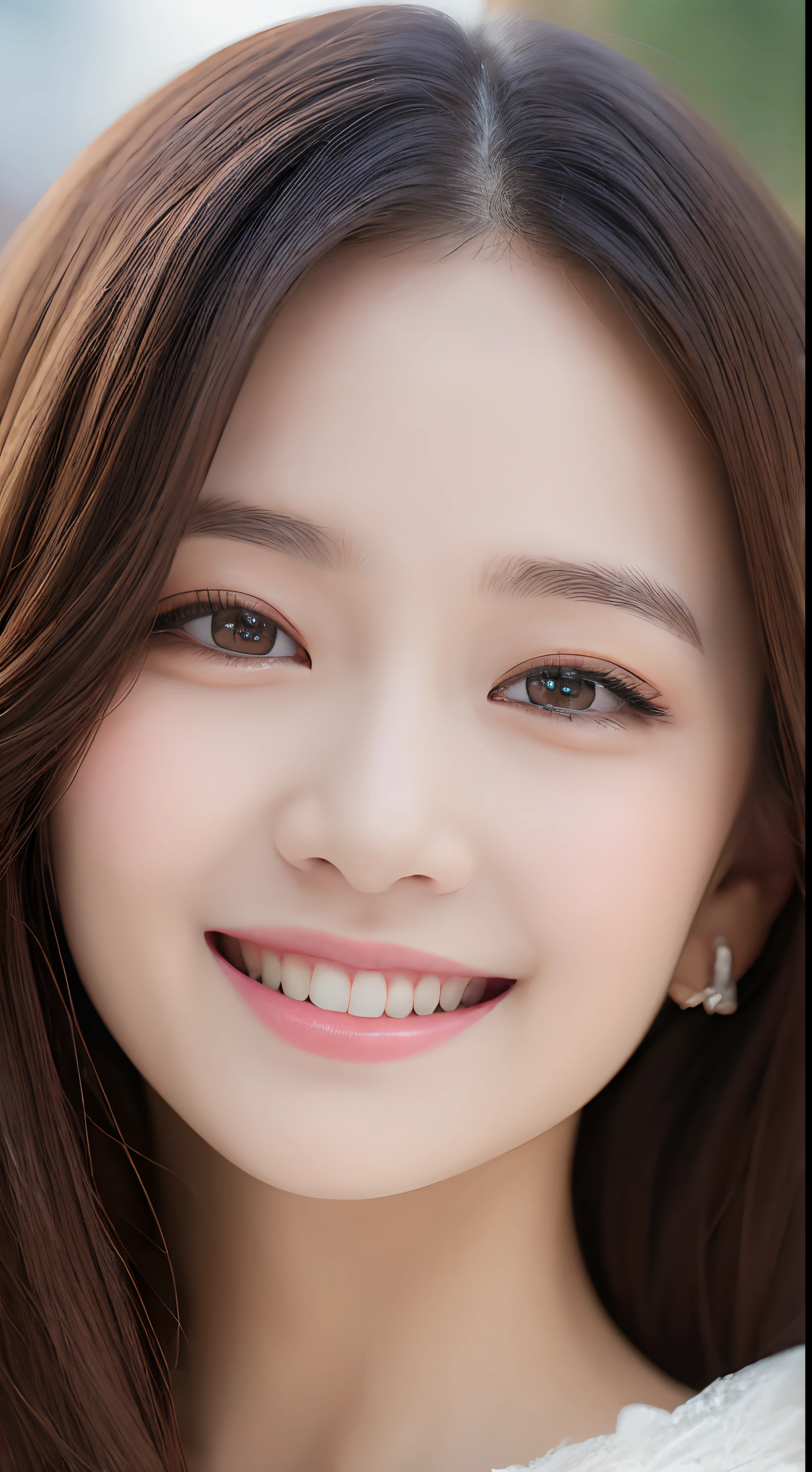 ((Best quality, 8k, Masterpiece :1.3)), 1girl, smiling, full body, slim face, Pretty woman, (Dark brown hair), full length dress :1.1, Ultra-detailed face, Detailed eyes, Double eyelid, blur background, slim face, city, outside, street,