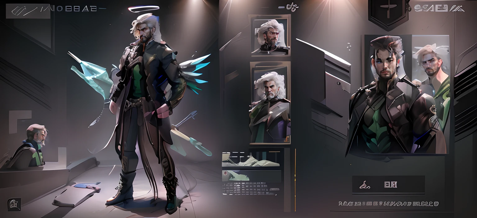 virile,Masculine,musculature,short detailed hair,Handsome,uncle,lbeard,angelicales,Ark of tomorrow,Green ghost crystal,angelic halo。Masculine and handsome