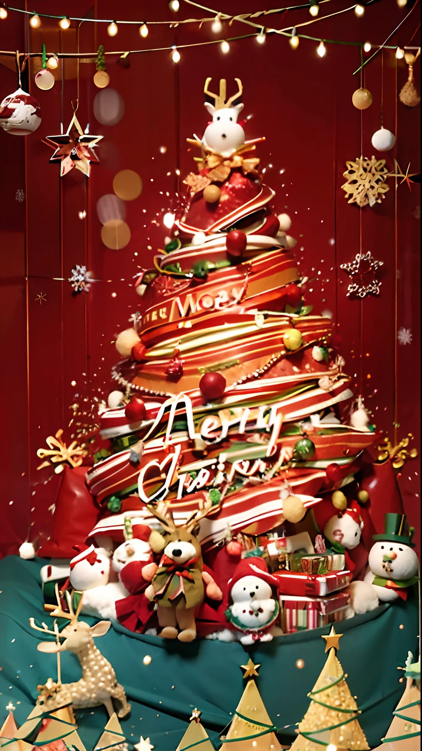 Christmas tree with snowman and reindeer and happy message, Merry, Christmas evening, festivity, cheerfulness!!!, Christmas, Christmas tree, 🤬 🤮 💕 🎀, warm and joyful atmosphere, Official artwork, 🕹️ 😎 🔫 🤖 🚬, promo art, 1128x191 resolution, advertisement picture, 🕹️ 😎 🚬