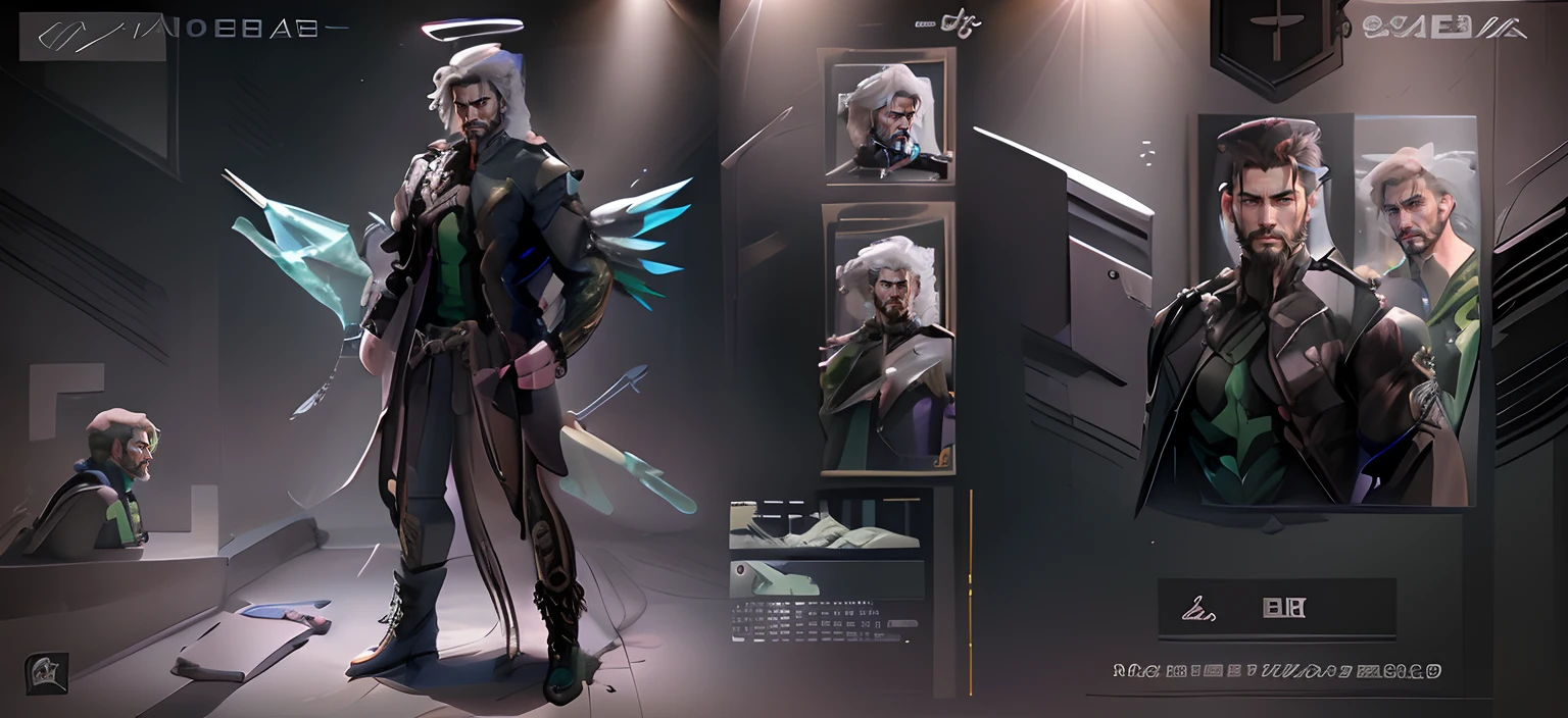 virile,Masculine,musculature,short detailed hair,Handsome,uncle,lbeard,angelicales,Ark of tomorrow,Green ghost crystal,angelic halo。Masculine and handsome