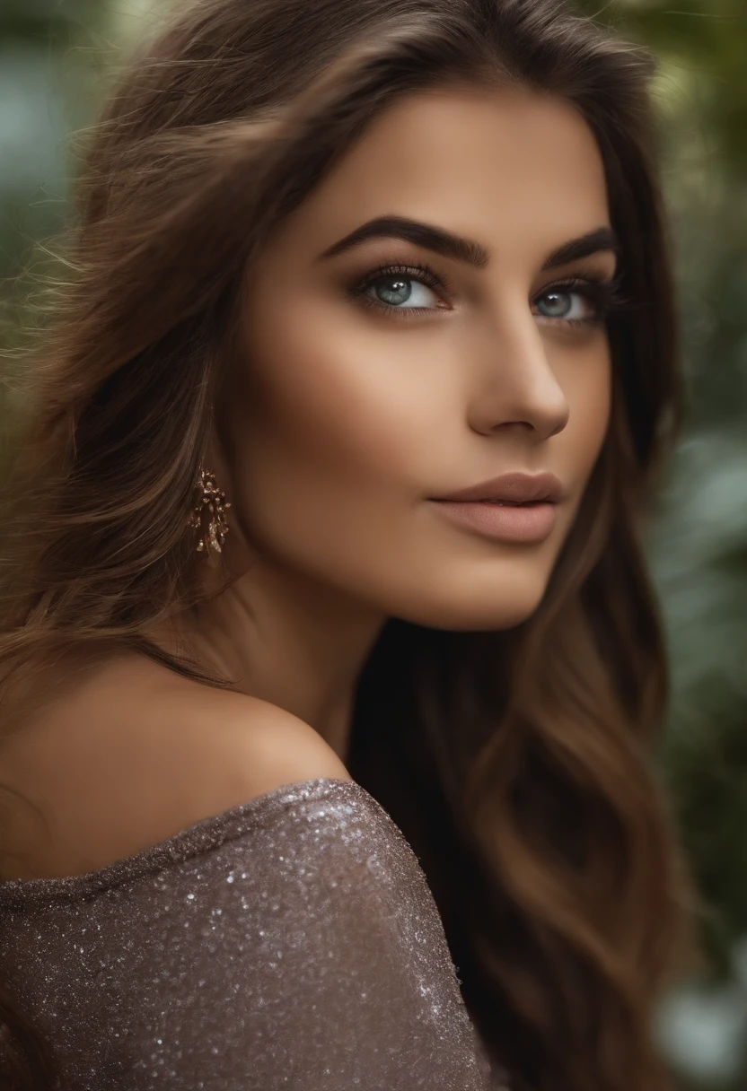 arafed woman with a black bikini and a necklace on the beach, sexy girl with green eyes, portrait sophie mudd, brown hair and large eyes, selfie of a young woman, bedroom eyes, violet myers, without makeup, natural makeup, looking directly at the camera in mirror, face with artgram, subtle makeup, stunning selfie in mirror, piercing green eyes