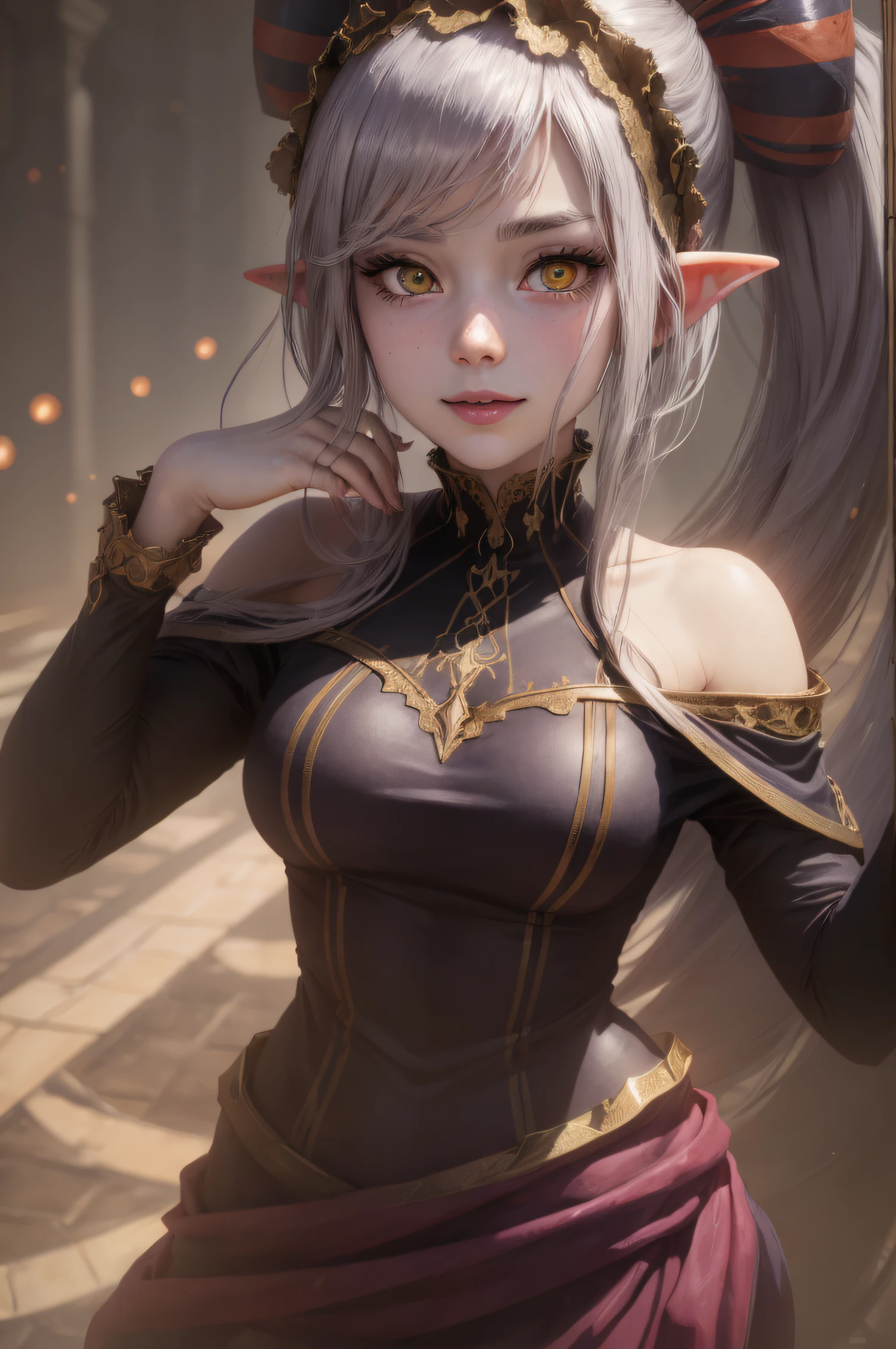 The girl leans over and looks at the camera with beautiful purple eyes and an attractive smile, black mask on the face, Beautiful long elven ears, portrait of an elf, Portrait of a very beautiful elf woman, green hair, Stars in her fixed eyes, breathtaking rendering, extreme closeup, Sweet girl, attractive anime girl, beautiful anime girl, Cute beautiful anime woman, detailed digital anime art, beautiful anime girl, beautiful anime girl, Anime with small details, Best Quality, Masterpiece, Ultra-detailed, Beautiful, hight resolution, Original,CG 8K ультрареалистичный, perfect artwork, beatiful face, Face Clean, Skin, hyper realistic, Ultra Detailed, A detailed eye, dramatic lighting, (Realistic) Realistic, Full HD, Best Quality, Best Quality, Beautiful lighting, (8k wallpaper of extremely detailed CG unit), High Details, sharp-focus, The art of dramatic and photorealistic painting, beautiful smile, Incredibly detailed face, hyper detailed face, A face with a lot of detail, Perfect nose, gorgeous smile, A star in the eye, Perfect eye shadow, wink, Hyper-Detailed Eyes, Hyper-detailing of eyebrows, Hyper-detailed eyelashes,