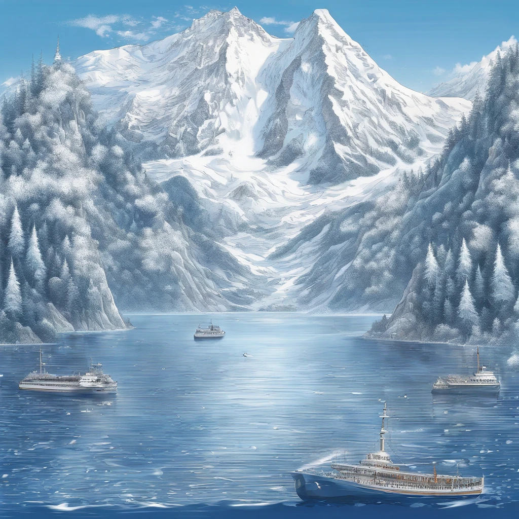 Generate an image of a breathtaking mountain range with snow-capped peaks, lush valleys, and a clear blue sky.