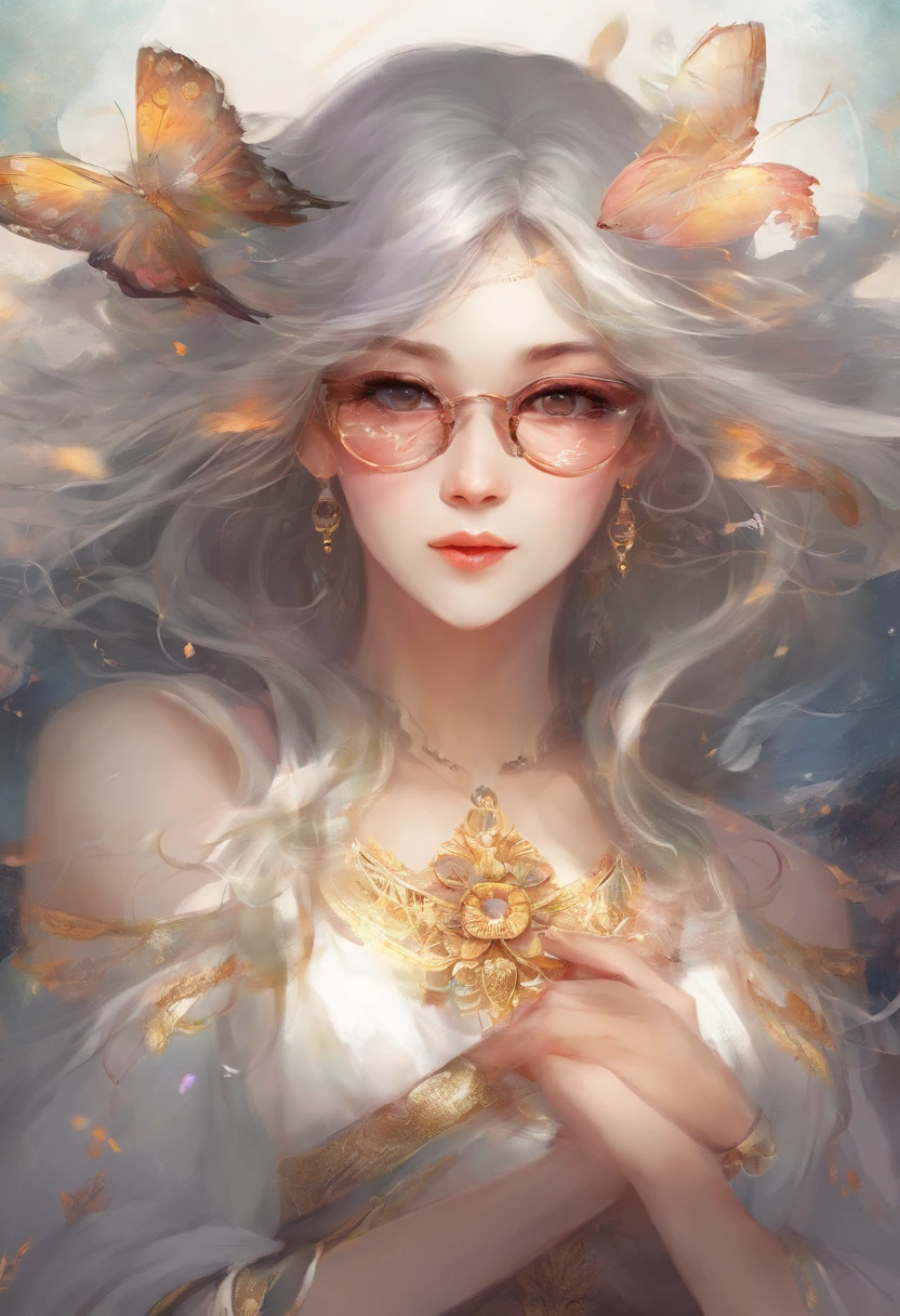 In the classroom,The teacher is lecturing the students,Gray-haired old teacher,Asian people,wears glasses,closeup cleavage,sharp focus on eyes,8K,super-fine,oil painted,Hyper-realistic,best qualtiy