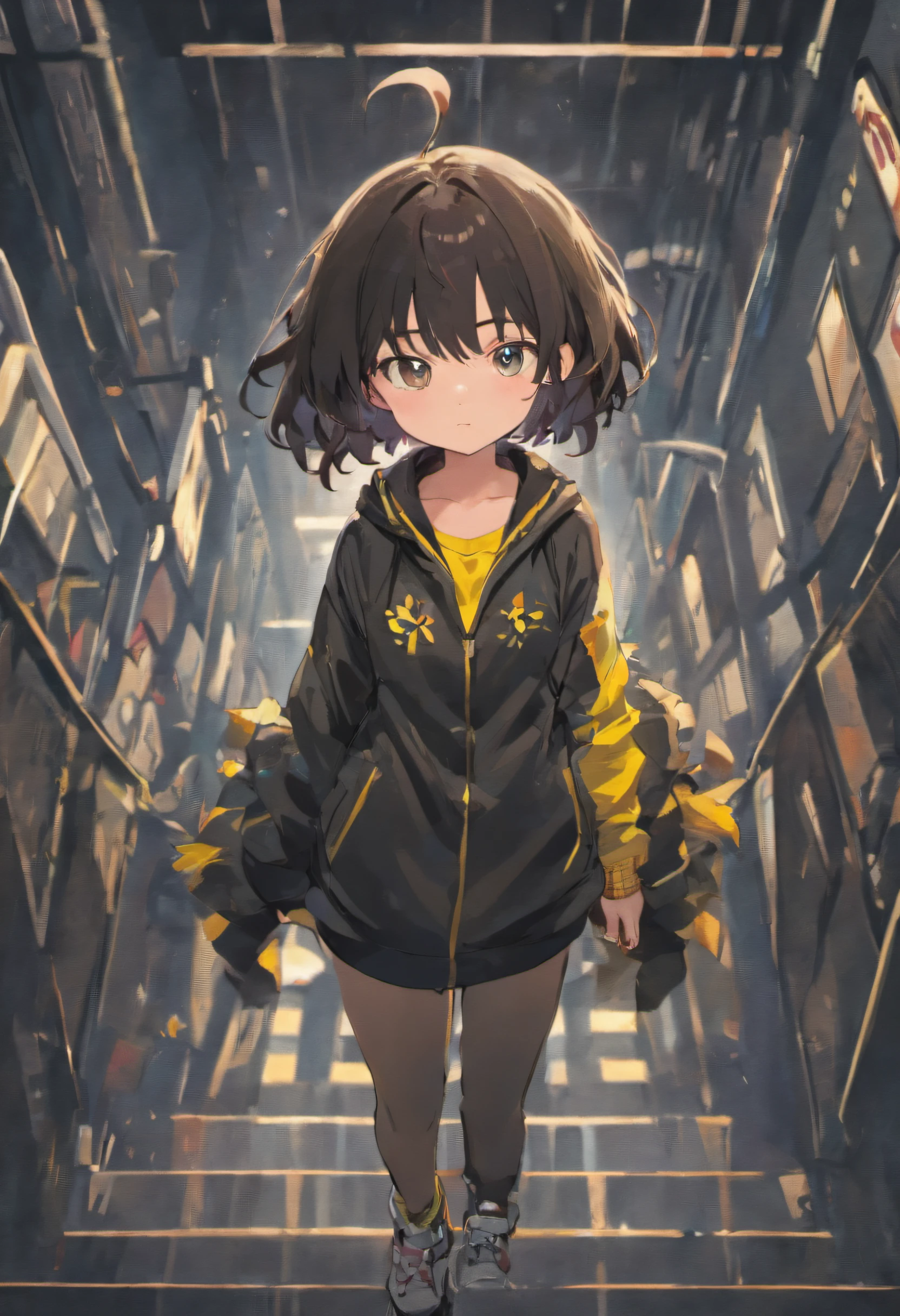crie uma imagem de menina em desenho animado com cabelos preto longo, in pants, blusa manga comprida , tennis
