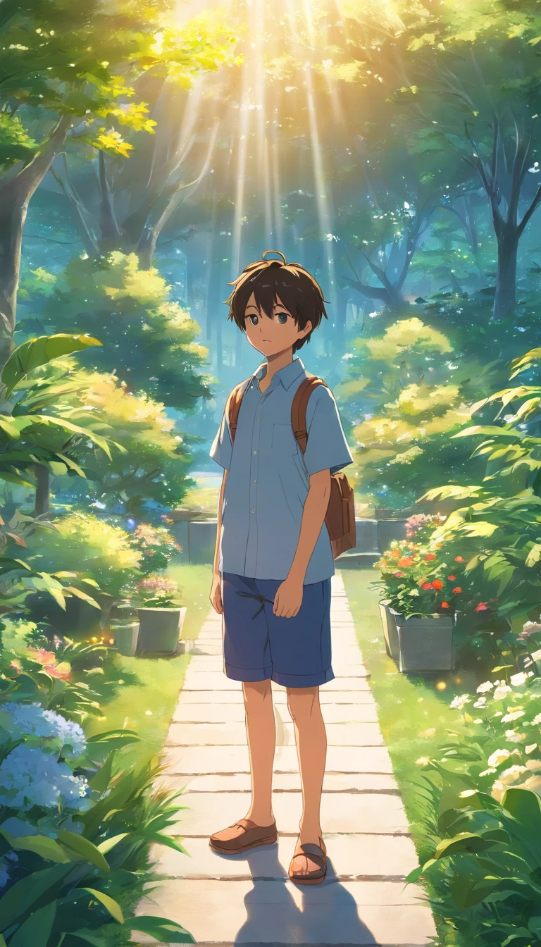 A 6-year-old boy standing in a garden, alta qualidade, Foco claro (mess - house: 0.8), (obra-prima: 1.2) (realista: 1.2) (Bokeh) (melhor qualidade) (pele detalhada: 1.3) (detalhes intrincados) (8k) (Detalhe Olho) (foco nítido), (assustado) (various poses) Desenho, modern cuts