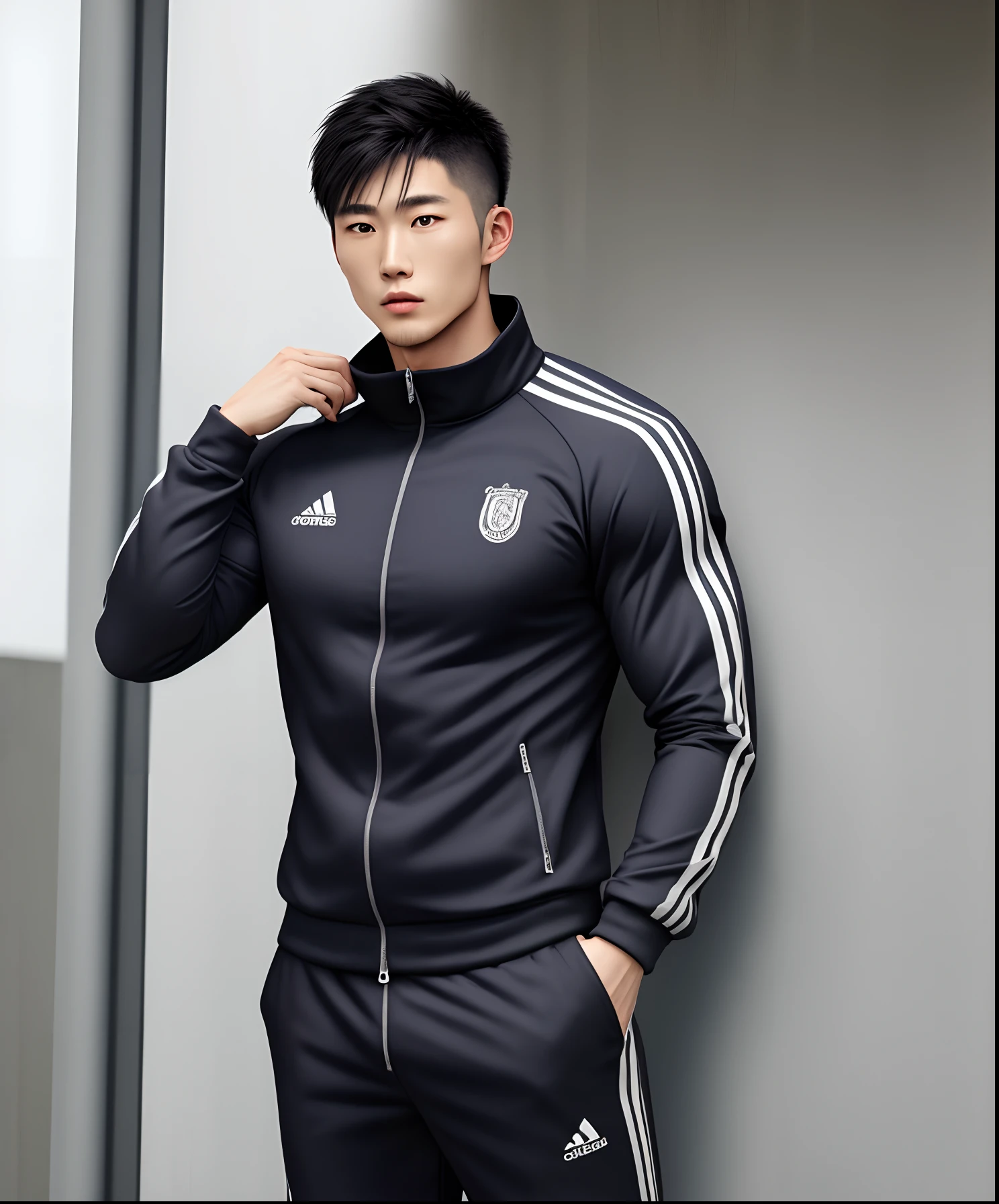 Realistic Muscular Japanese Male Wearing Tracksuit