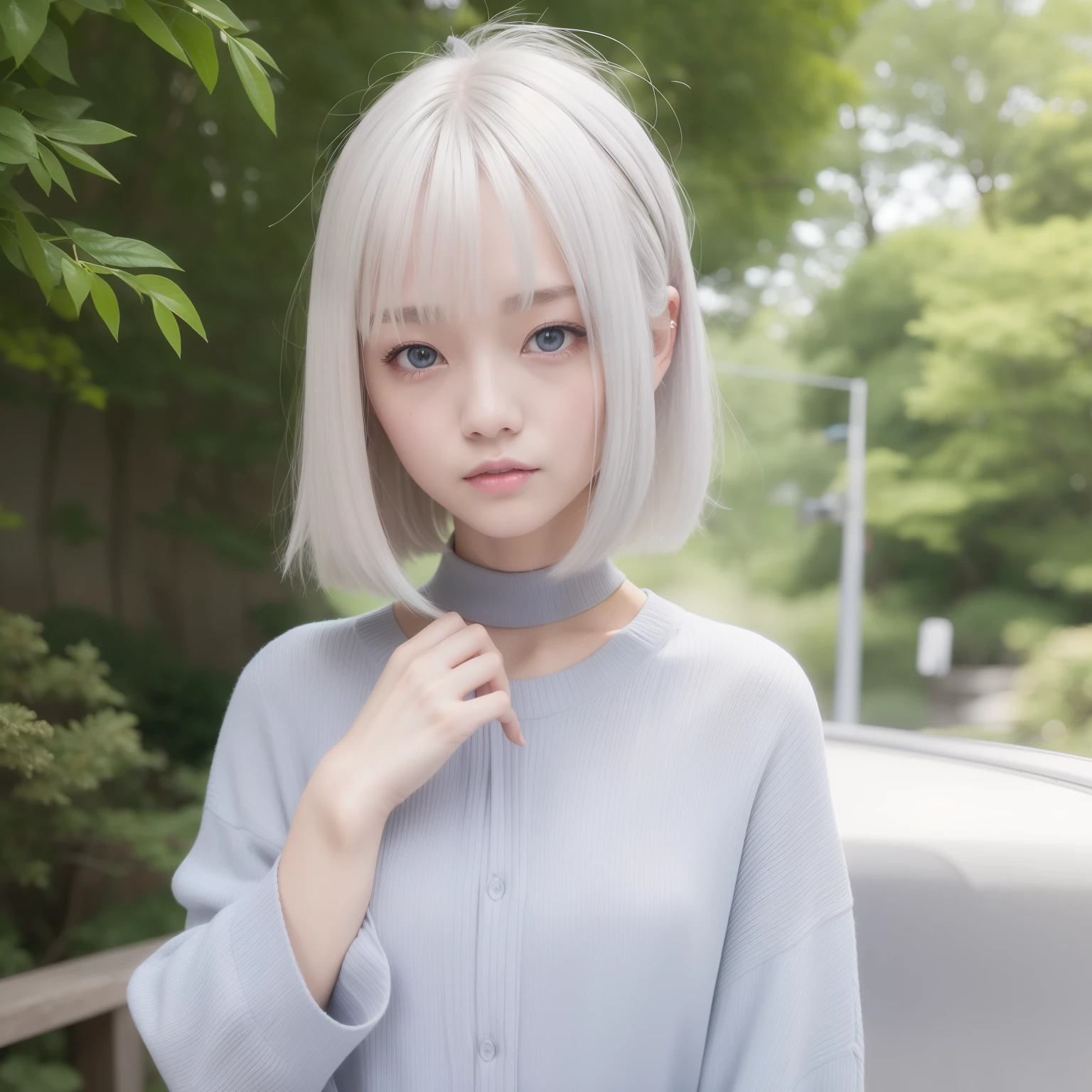 Popular models Personal 二重まぶた realisitic White hair Popular actresses Realistic Fashionable Perfect face balance Human Similar to Kana Hashimoto Early 20s Yui Arakaki Fashionable clothes doress Kyoto
Highest Quality, hight resolution, 8K, 1girl in, wind
Gray Blue Eye
Silver hair bobhair