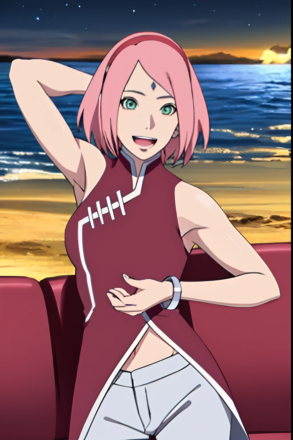 masterpiece, best quality, beautiful sakura haruno, pink hair,(cowboy shot),jewelry, earrings, (black skirt:1.2), wristwatch, (off-shoulder sweater), pencil skirt, collarbone, large breasts,(intricately detailed, hyperdetailed), blurry background,depth of field, best quality, masterpiece, intricate details, tonemapping, sharp focus, hyper detailed, trending on Artstation,1 girl, high res, official art