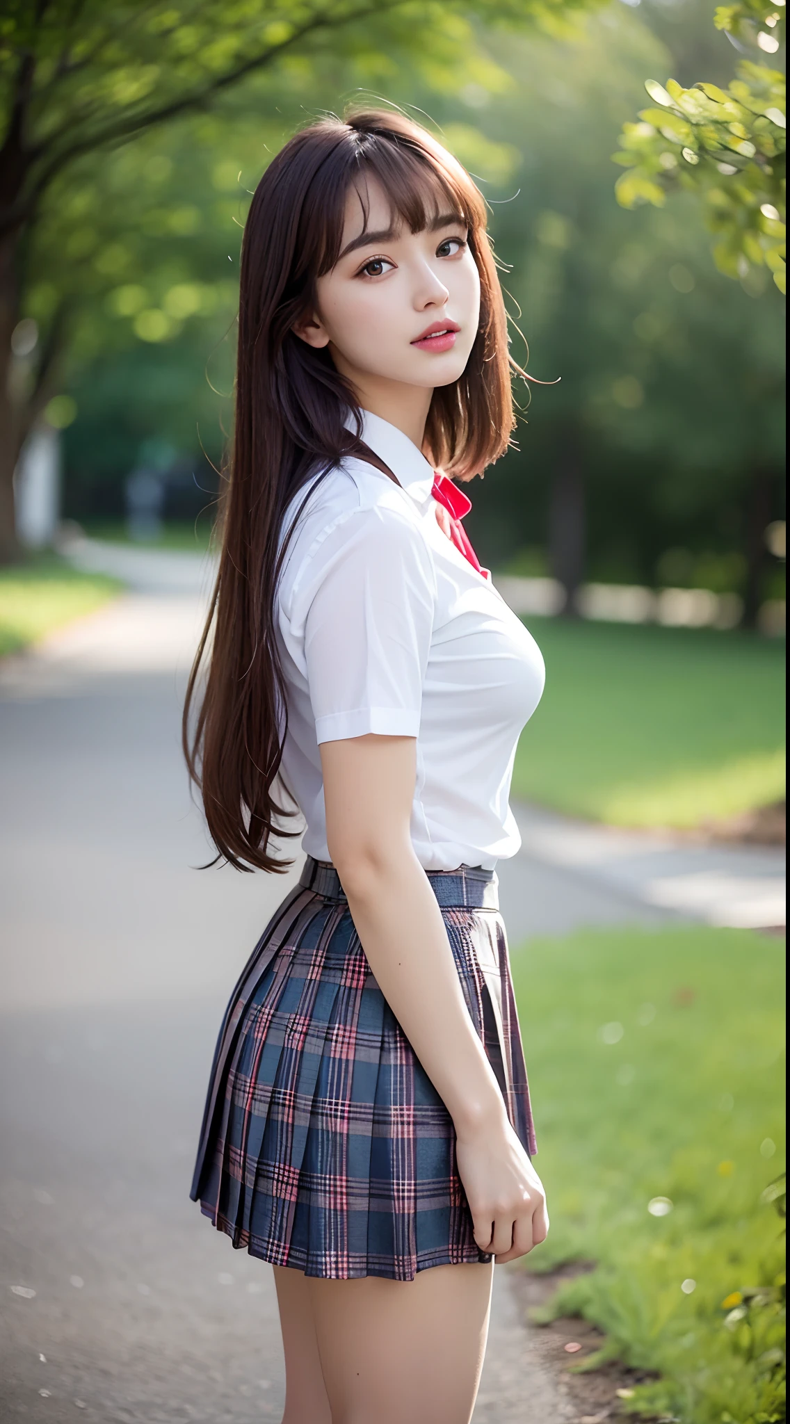 (1young girl), (backwards:1.6), looking back, (highly detailed Beautiful face), Amazing face and eyes, (Best Quality:1.4), (Ultra-detailed), (extremely detailed CG unified 8k wallpaper), Highly detailed, High-definition raw color photos, Professional Photography, Realistic portrait, Amazing face and eyes, Pink eyes, (hi-school uniform, pleated mini skirt:1.3), (High school uniform with wide open breasts:1.4), mini skirt, twintails, brown hair, model,  (((Bokeh))), depth of fields, School, classroom, (no panties:1.4), (view from below:1.3),