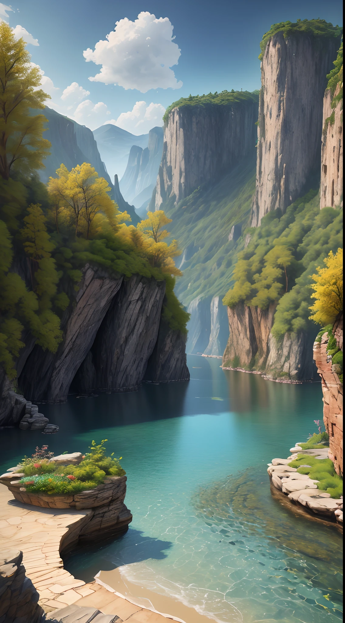 landscape, water, (extremely detailed CG unity 8k wallpaper), most beautiful artwork in the world, professional majestic oil painting, intricate, High Detail, Sharp focus, dramatic, photorealistic painting art