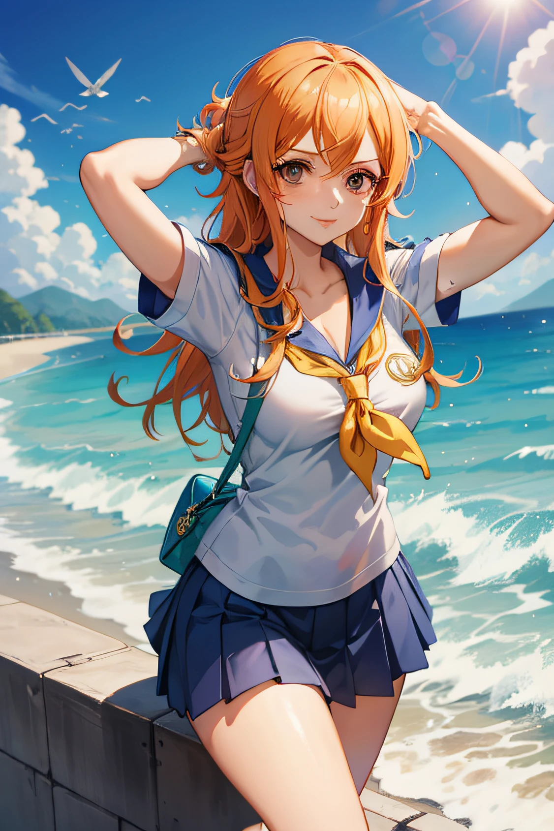 nami of one piece, wearing school uniform, school