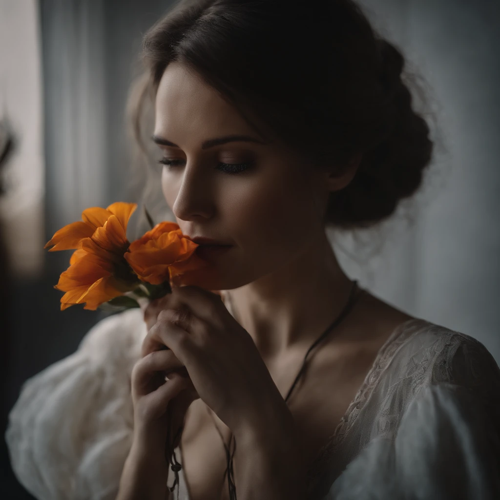 full portrait, beautiful flower is ((tightly bound)) by a ((string)), the eerie, seductive, and sultry atmosphere