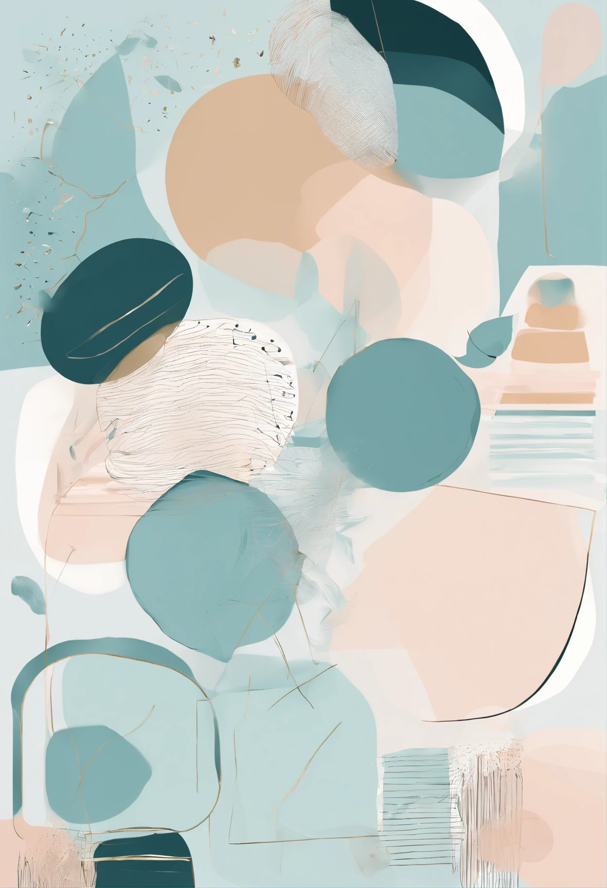 “{image_theme}”: “Contemporary Art with a hint of minimalism”
“{main_color}”: “Monochrome”
“{secondary_color}”: “Pastel Blue”
“{background_color}”: “White with Gold Accents”
“{style}”: “Minimal, Abstract”
“{shapes}”: “Geometric and irregular shapes”
“{textures}”: “Matte, Silk”
“{lines_description}”: “Combination of straight and delicate curves”
“{form_description}”: “Geometric and irregular forms”