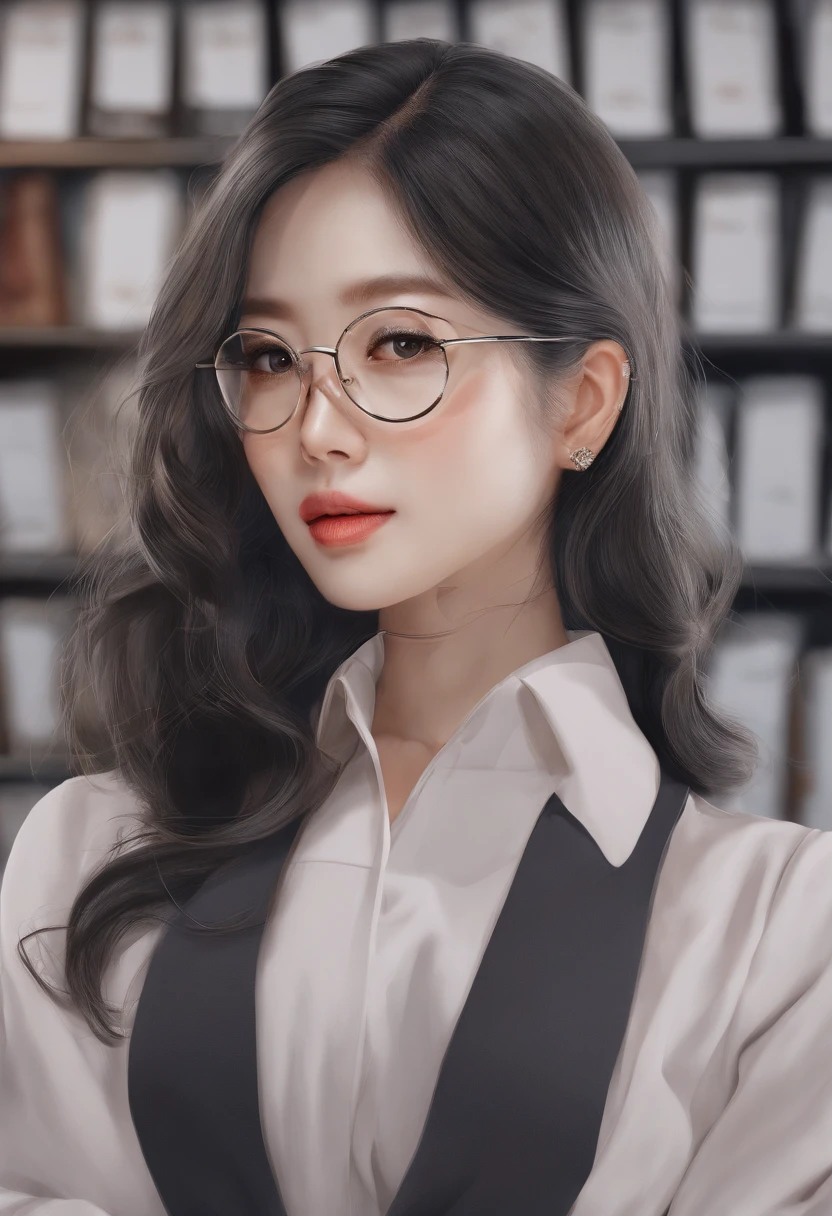 In the classroom,The teacher is lecturing the students,Gray-haired old teacher,Asian people,wears glasses,closeup cleavage,sharp focus on eyes,8K,super-fine,oil painted,Hyper-realistic,best qualtiy