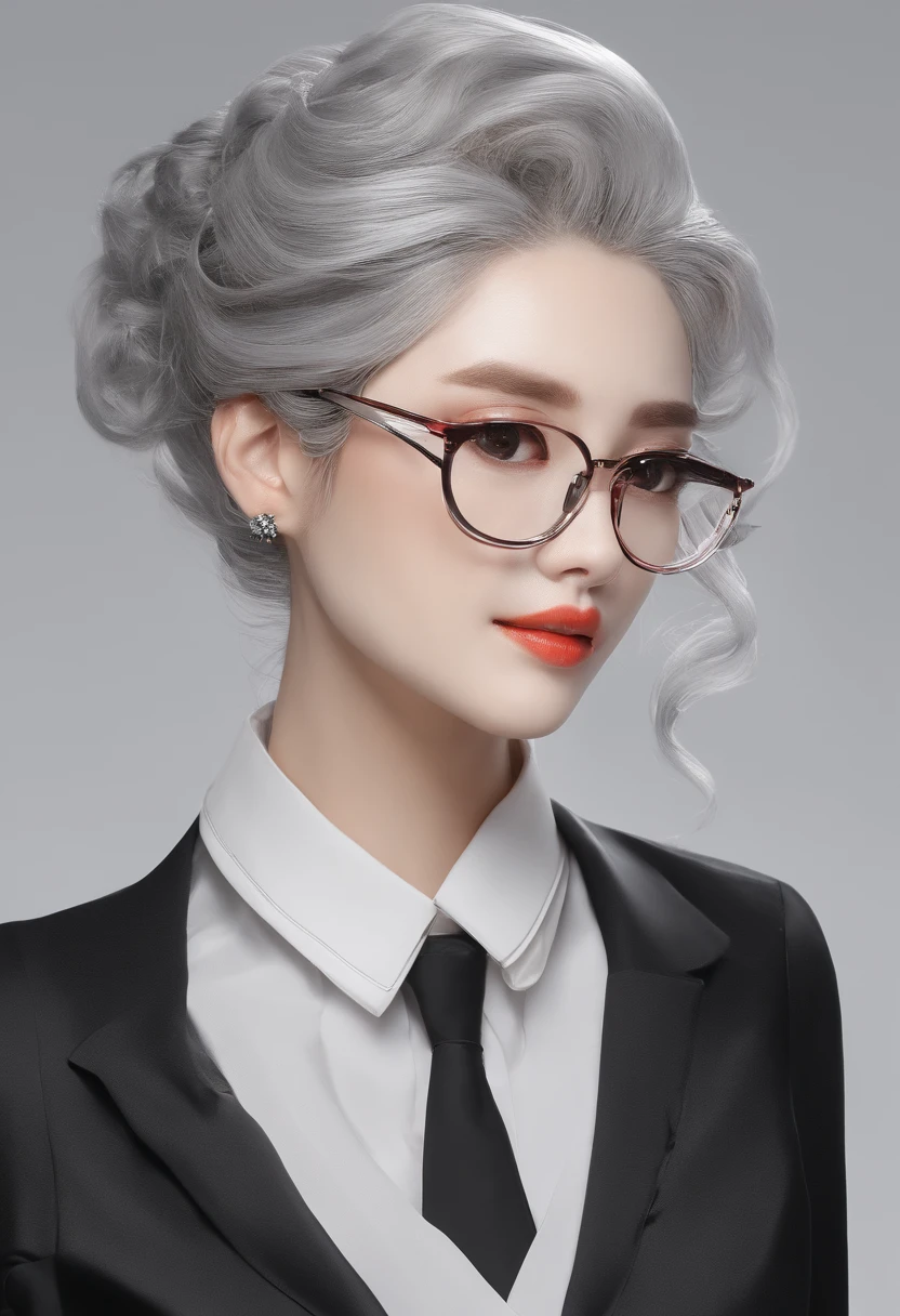 In the classroom，The teacher is lecturing the students，Gray-haired old teacher，Asian people，wears glasses，closeup cleavage，sharp focus on eyes，8K，super-fine，oil painted，Hyper-realistic，best qualtiy