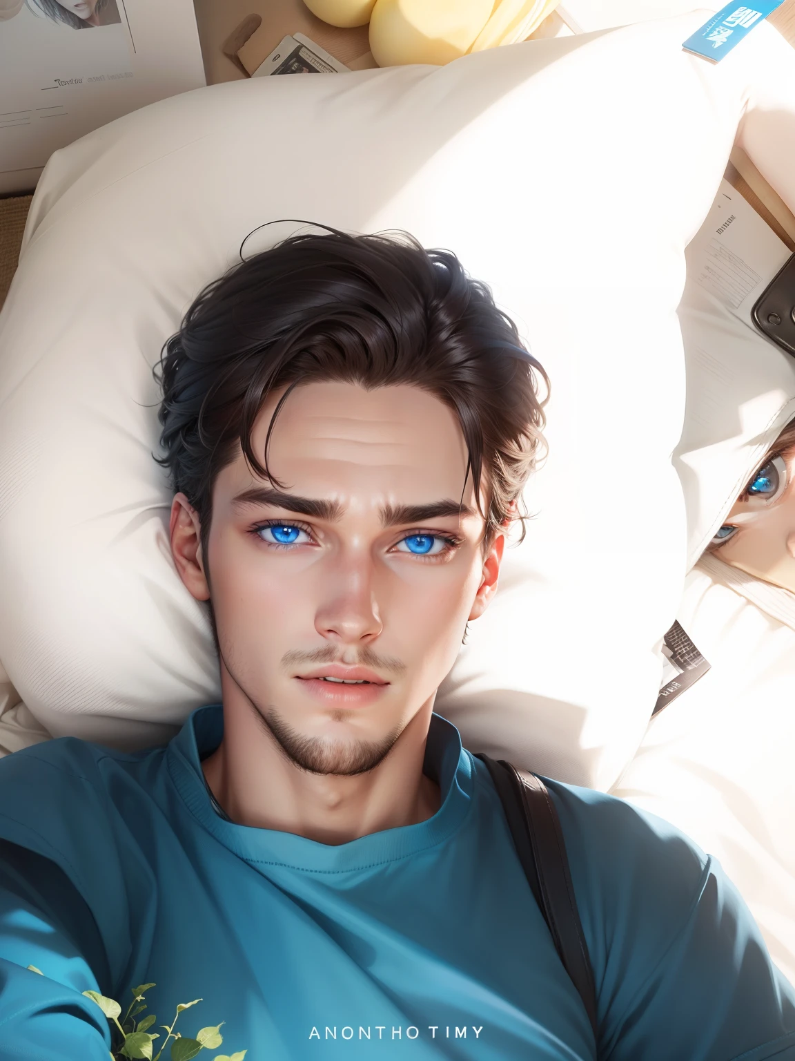 A hot boy with blue eyes and realistic face