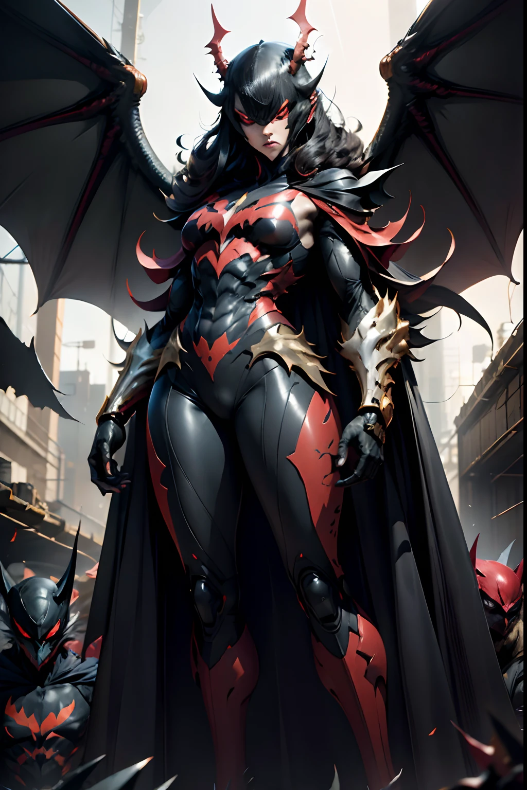 Beastman、batwoman、Slender Adult Woman、the whole body is covered with hair、spread large wings、Tall lady、