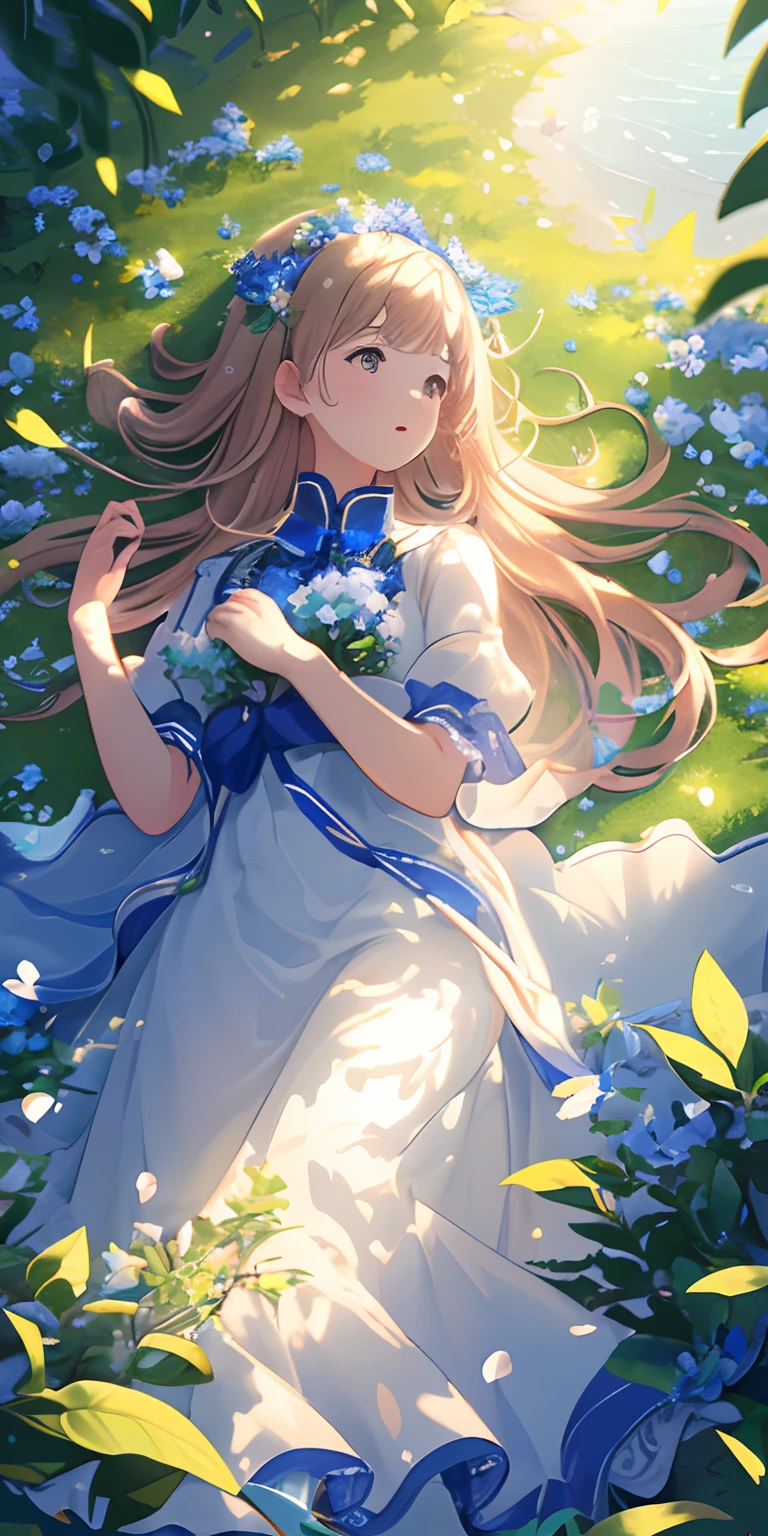 Masterpiece, best quality, (very detailed CG unity 8k wallpaper) (best quality), (best illustration), (best shadows) Nature&#39, blue sea,delicate leaves petals of various colors falling in the air light Tracking, super detailed --v6