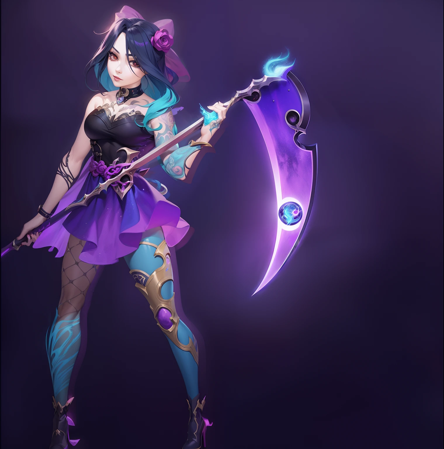 anime girl with a scythe and a glowing scythe, league of legends style art, arcane jinx, league of legends art style, arcane art style, hero 2 d fanart artsation, samira from league of legends, painted in the style arcane, portrait of jinx from arcane, league of legends style, morgana from league of legends